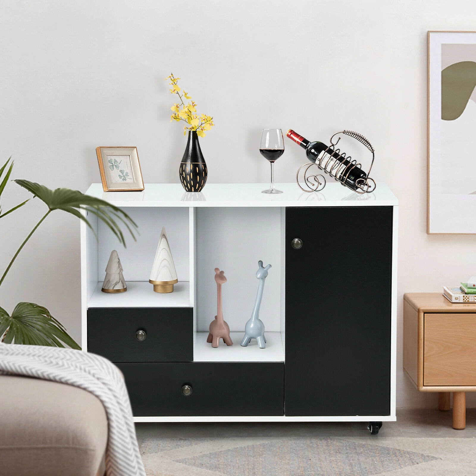SUGIFT 35-in 188-lb Capacity 2-Drawer Lateral Filing Cabinet Mobile Printer Stand with Open Shelves