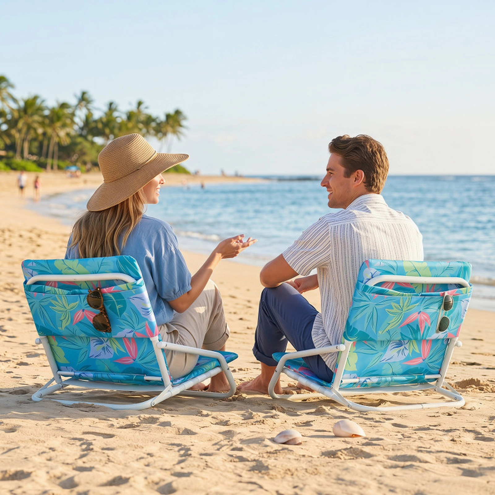 SUGIFT Set of 2 Folding Beach Chairs with Sponge Padded Seat 440-lb Capacity Navy/Colorful