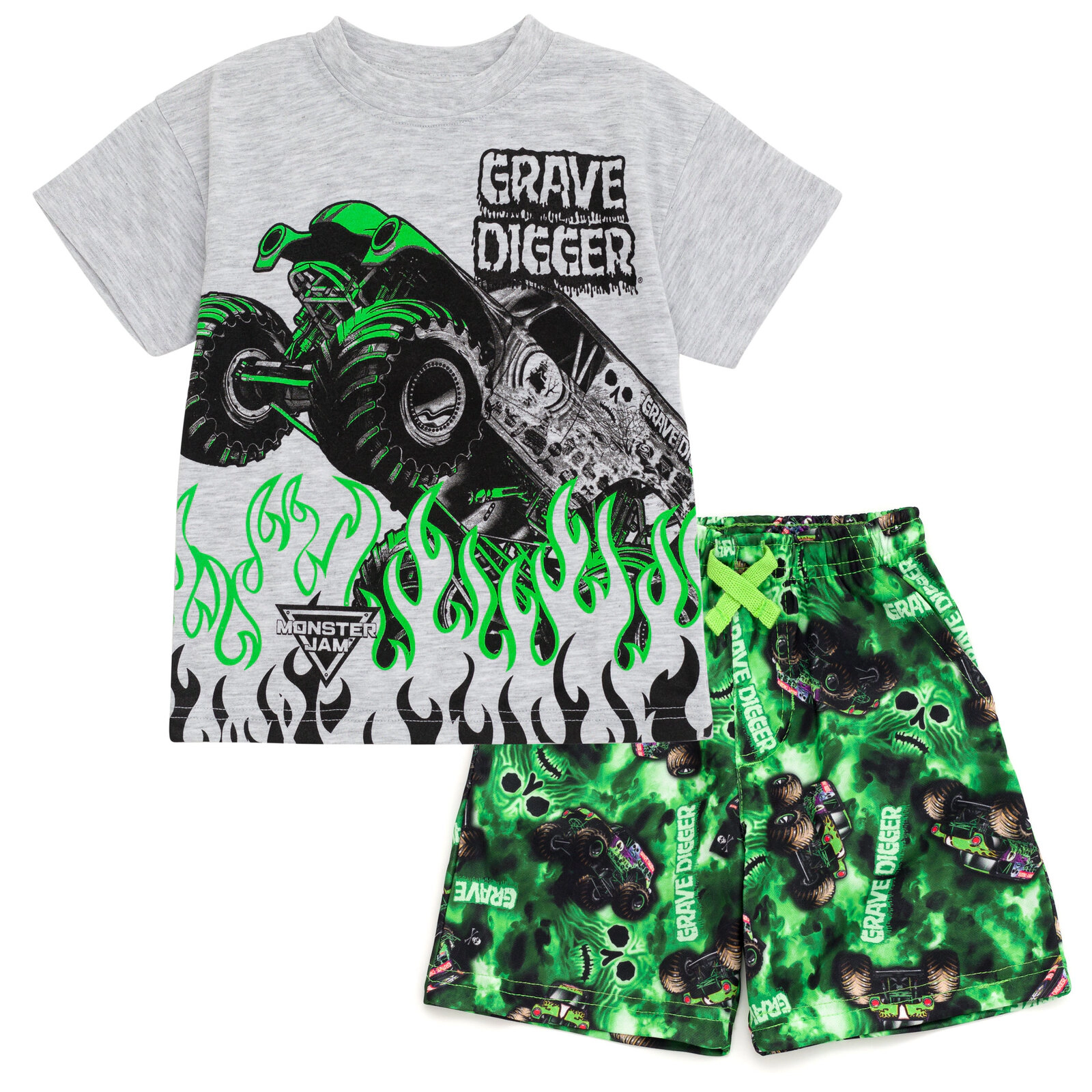 Monster Jam Grave Digger Boys' Active 2-Piece T-Shirt and Shorts Set