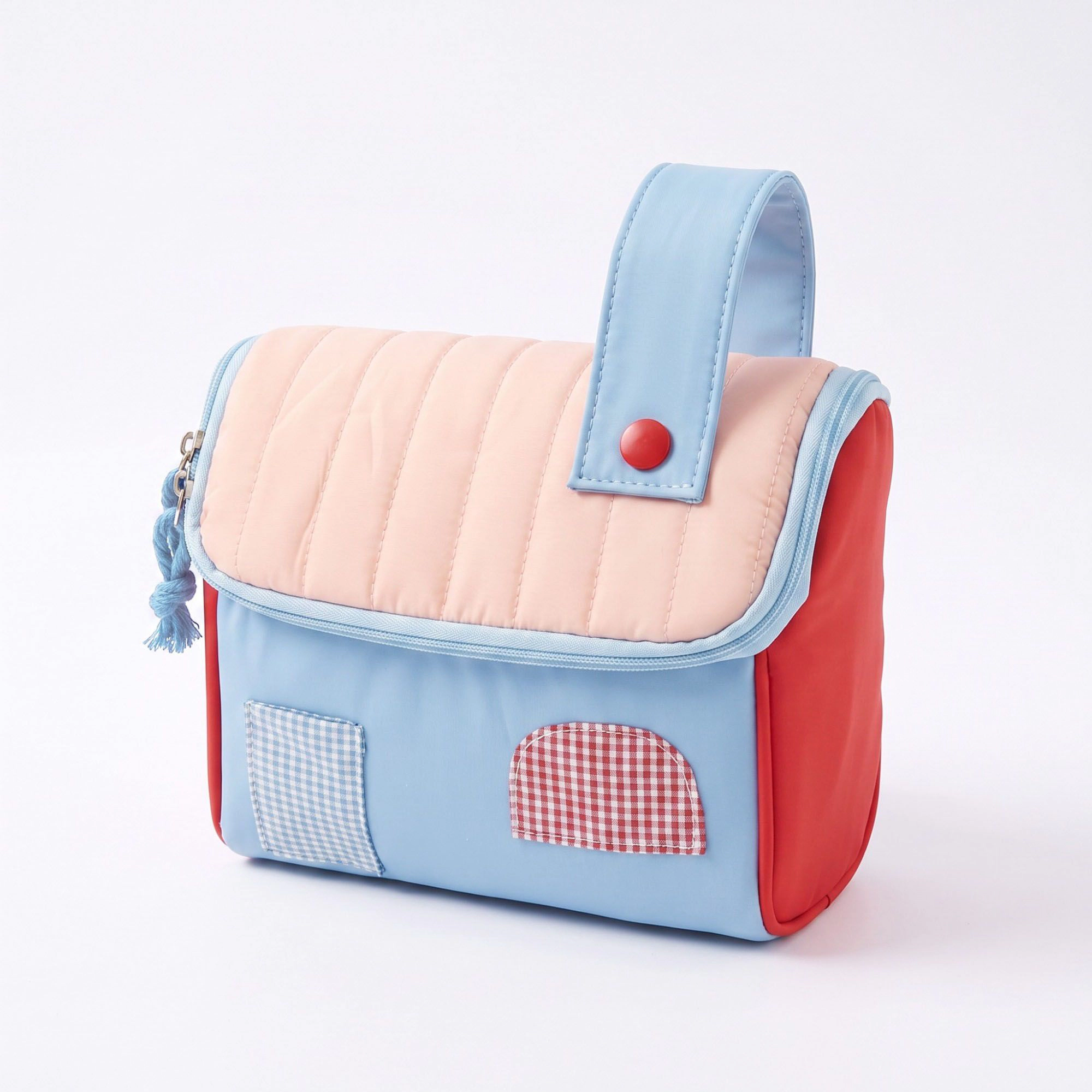 Alilang Unisex Quilted Makeup Bag with Handle and Colorblock Patch Design