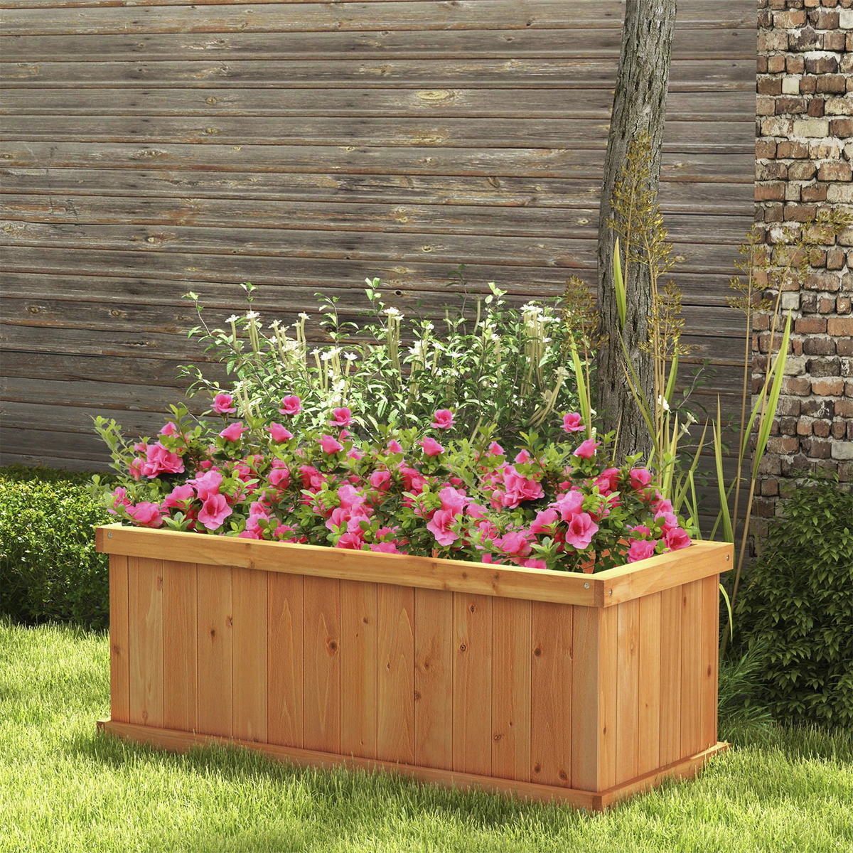SUGIFT Orange Wood Raised Garden Bed with 4 Drainage Holes and Detachable Bottom Panels 31-in W 14-in D 12-in H