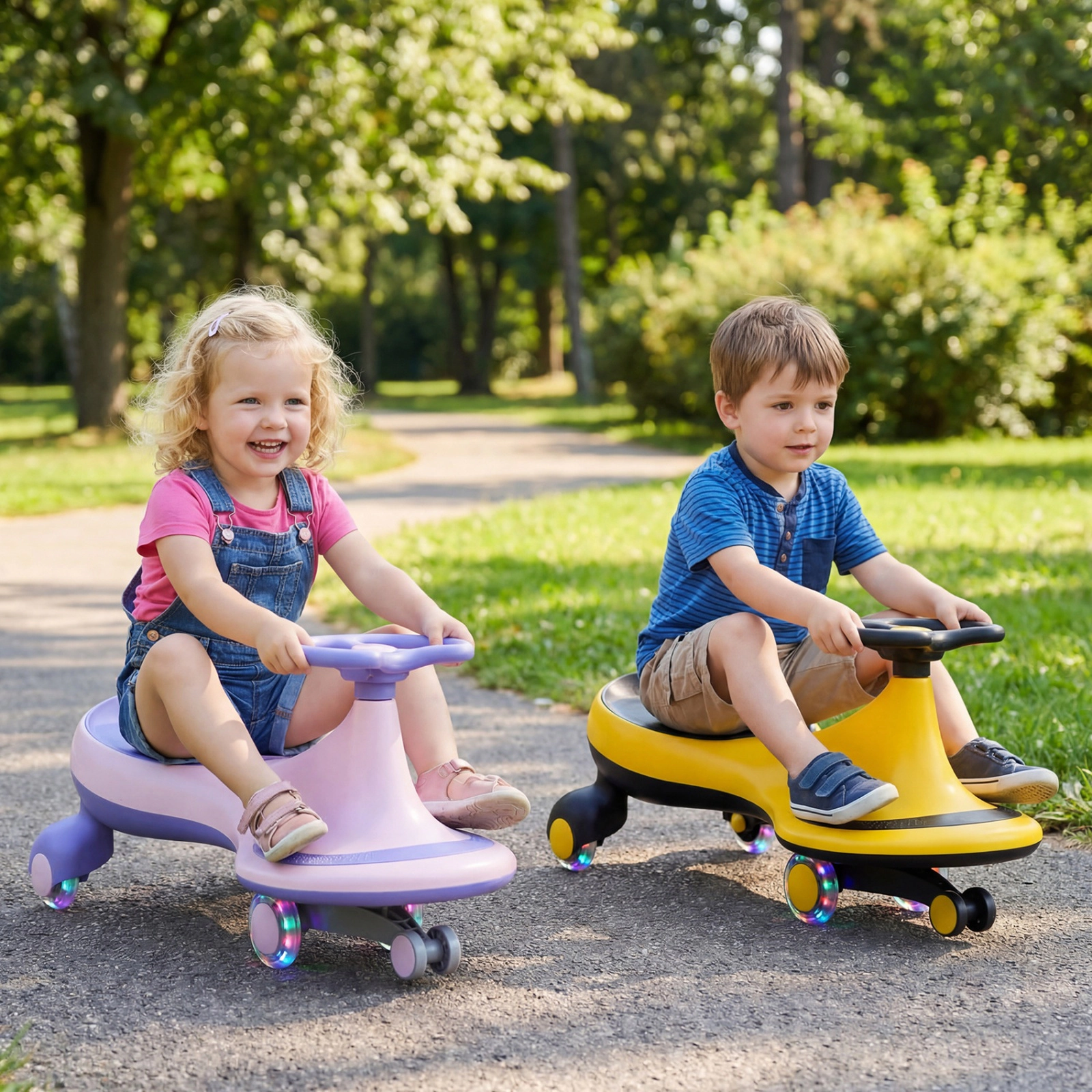 SUGIFT PU Flashing Wheels and Wide Seat Kids Wiggle Car Ride On Toy