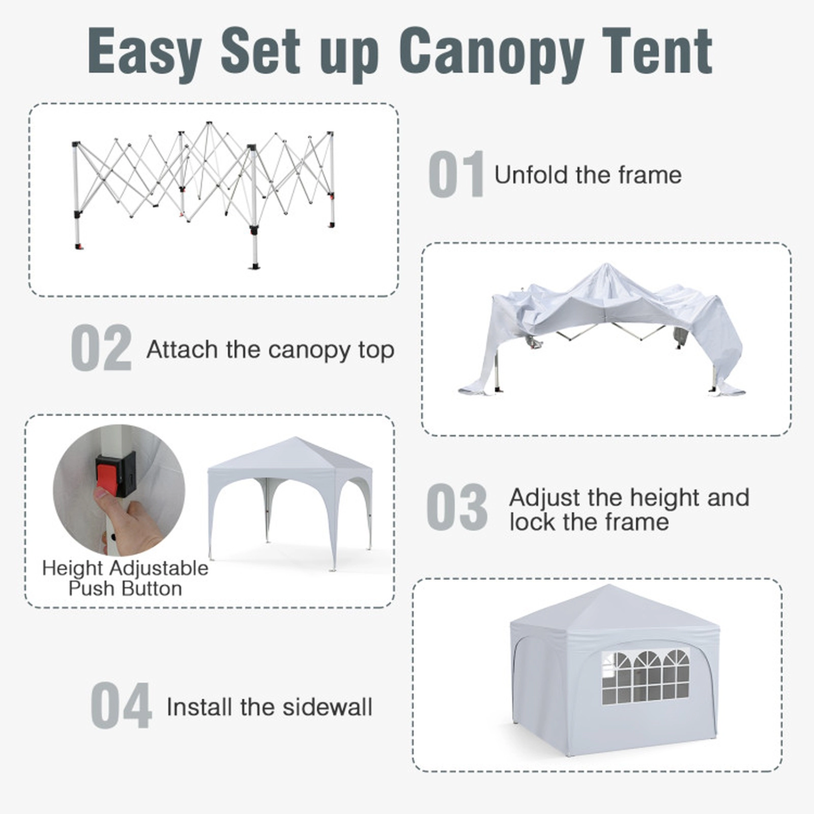 SUGIFT White 10-ft by 10-ft 3-Level UPF50+ Water-Repellent Oxford Pop Up Canopy Tent with 4 Removable Sidewalls