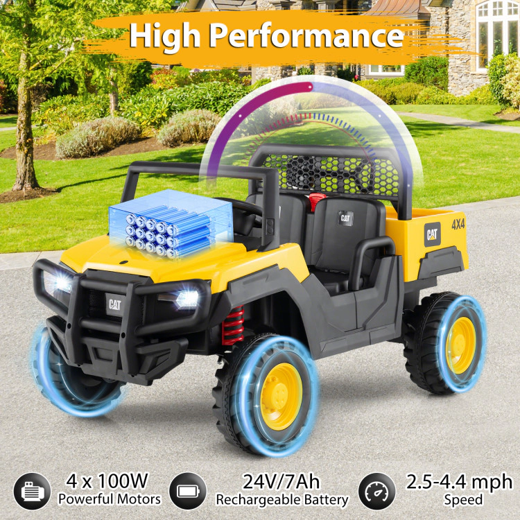 Hivvago 24V Ride On Dump Truck Licensed Caterpillar 2-Seater Kids Car with Remote Control