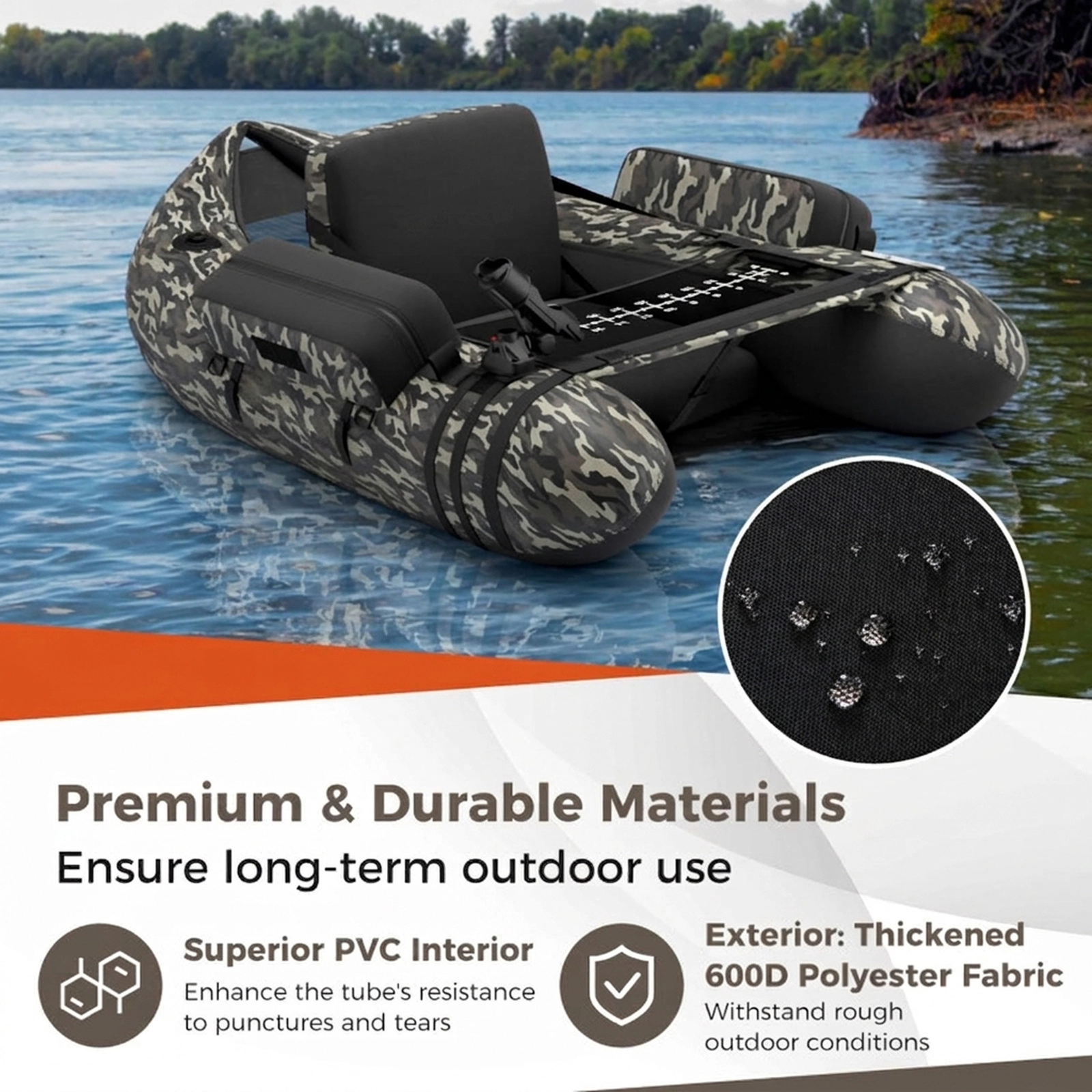 SUGIFT 350-lb Capacity Inflatable Float Tube with Adjustable Shoulder Straps Rod Holder and Aluminum Paddle
