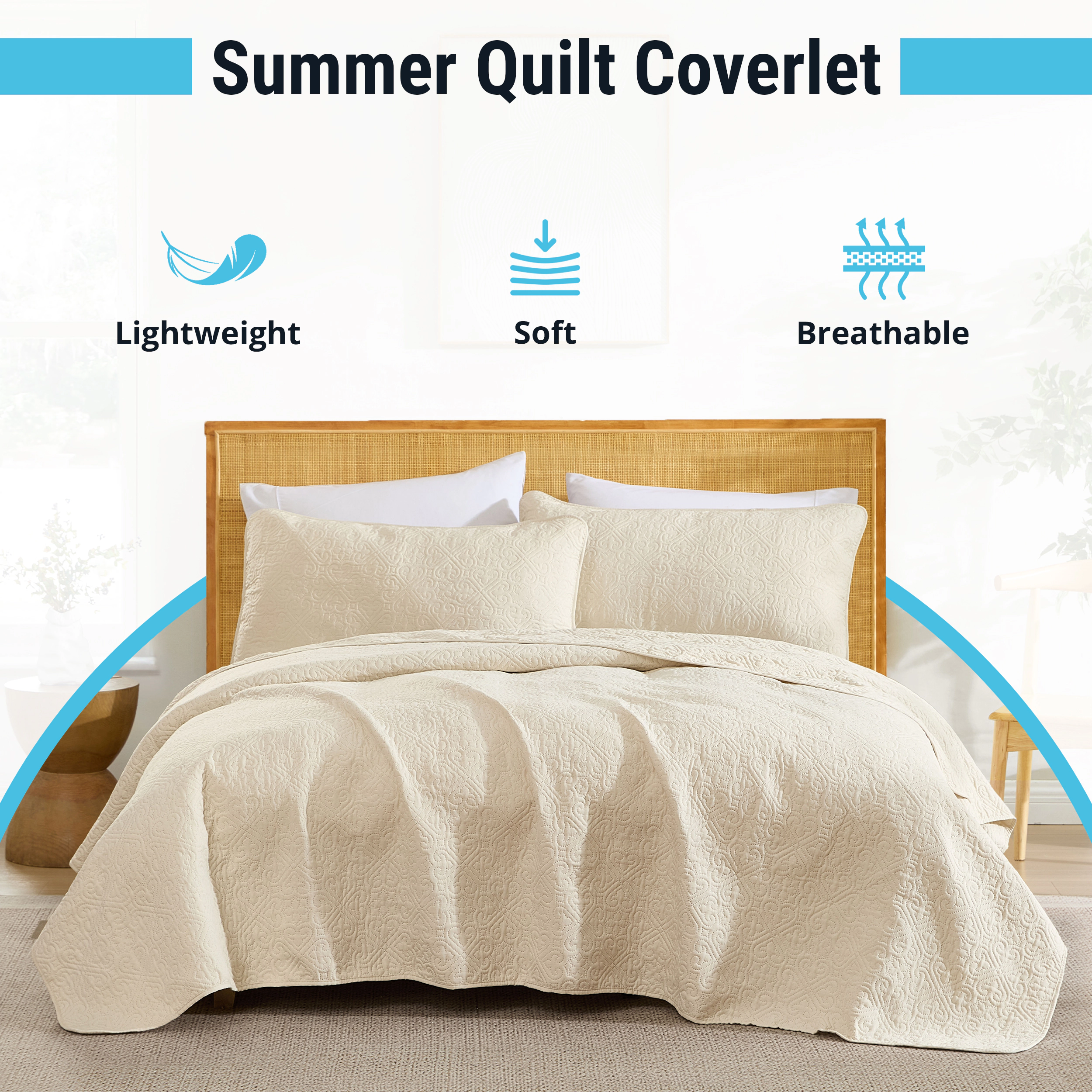 HLC.ME Lorenzo - 3 Piece Quilt Set, Lightweight Bedspread Coverlet Set