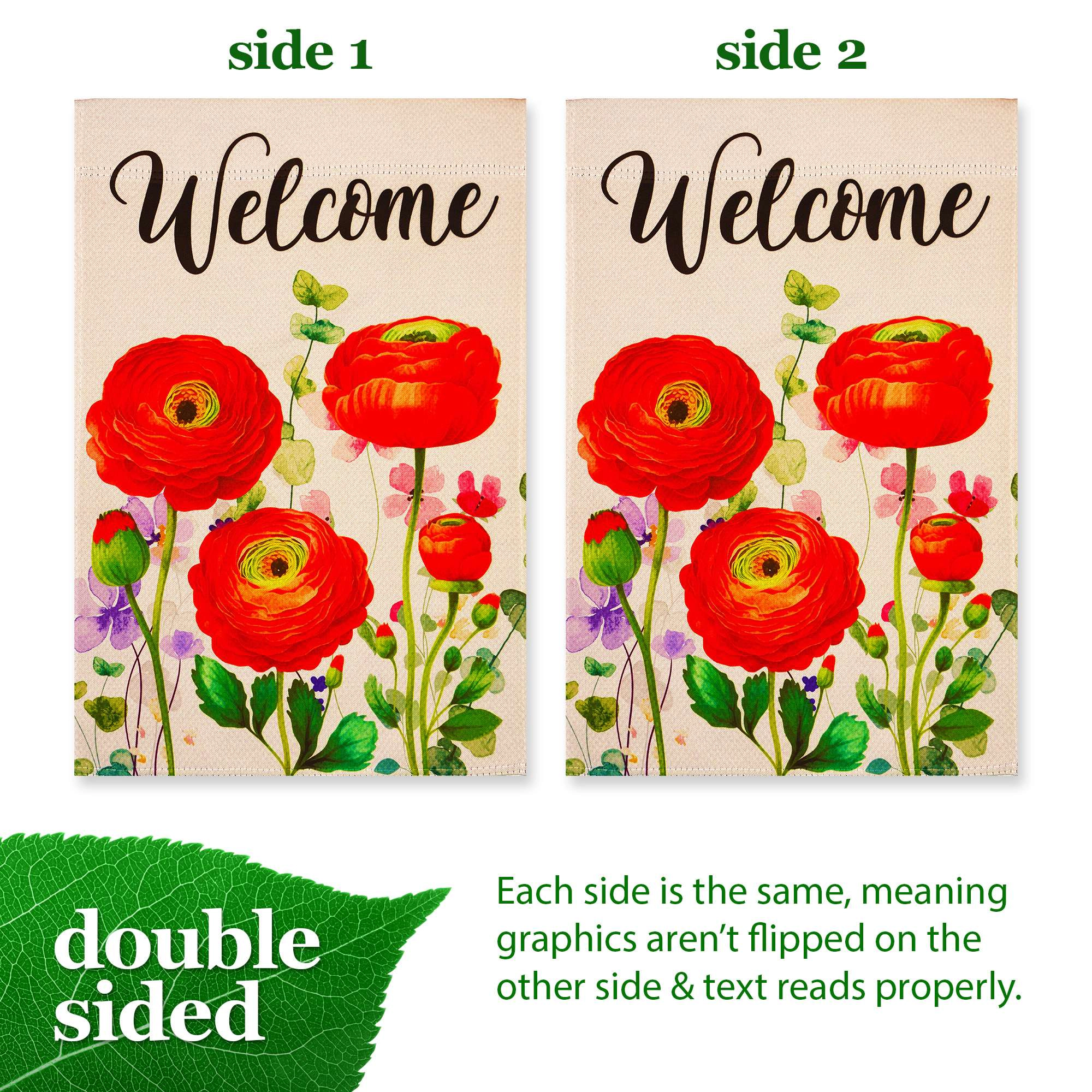 G128 Spring Welcome Red Orange Floral Garden Flag 12x18 Double-Sided