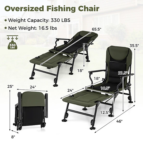 SUGIFT Green Oversized Folding Fishing Chair with Detachable Footrest 24-in W 46-in D 330-lb Chair Capacity