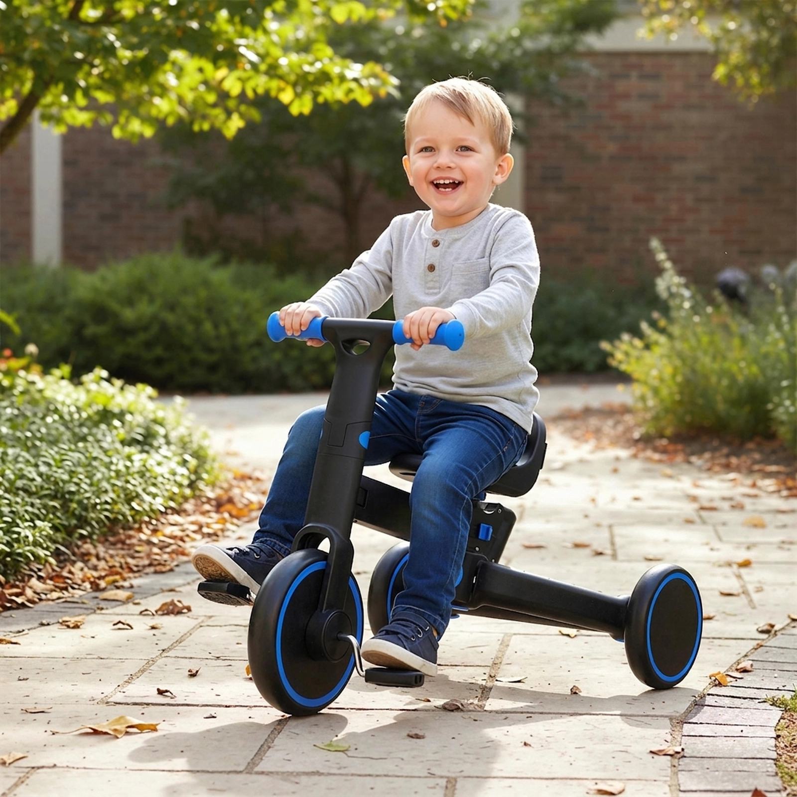Kids Trike Stroller 4-in-1 Folding Toddler Tricycle Parent Steering Handle 2-Way Adjustable Seat 18-60 Months Navy
