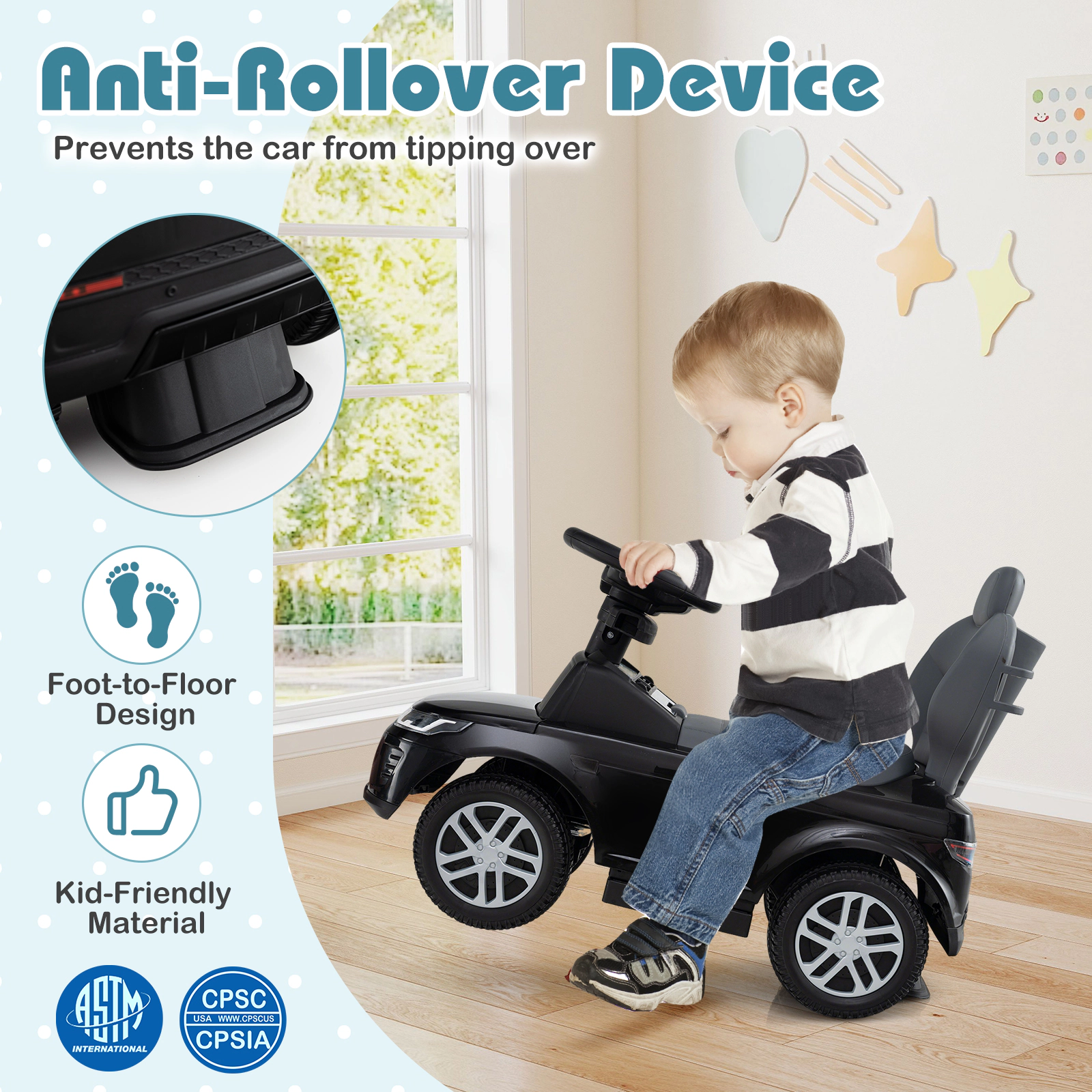 SUGIFT Removable Handle Guardrail and Storage 3 1 Toddler Ride On Push Car