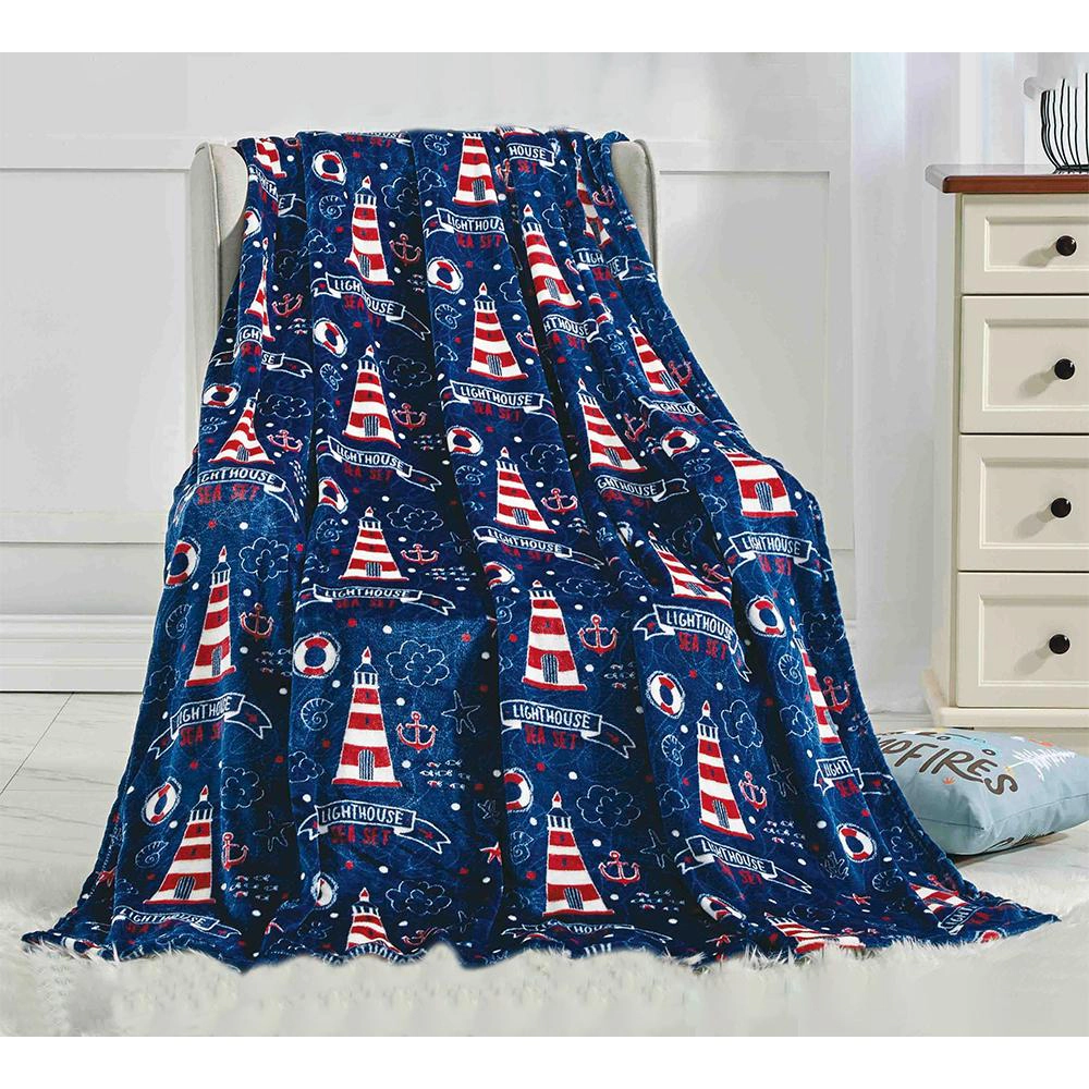 Plazatex Lighthouse plush Decorative Machine Washable Throw 50" X 60" Blue