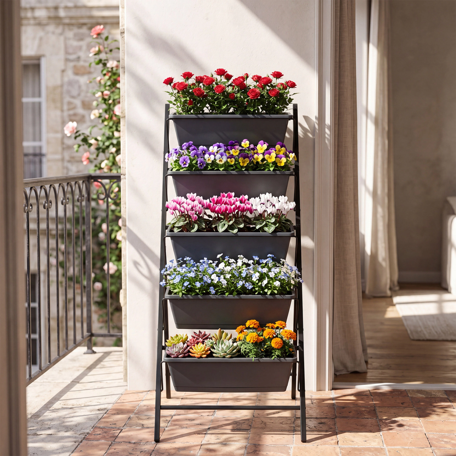 LJG 5-Tier Vertical Raised Garden Bed with Drainage System and Removable Trays for Vegetables
