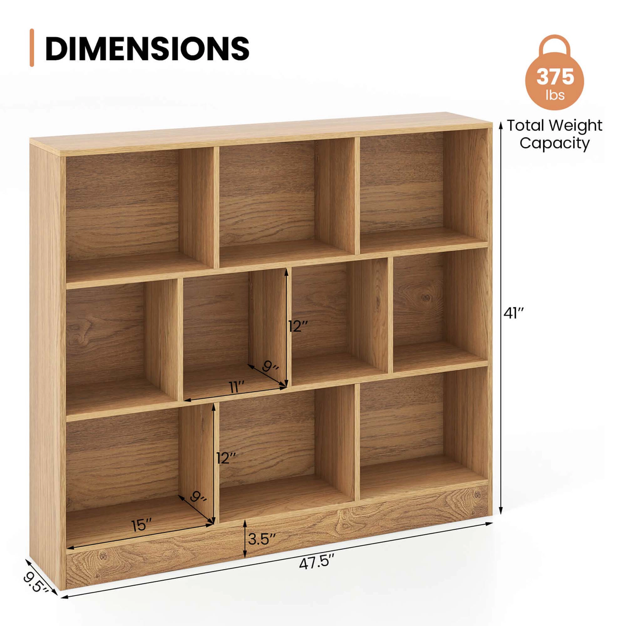 Costway 10-Cube Bookcase for Kids 41"Wooden Toy Storage Organizer Kid’s Room Natural