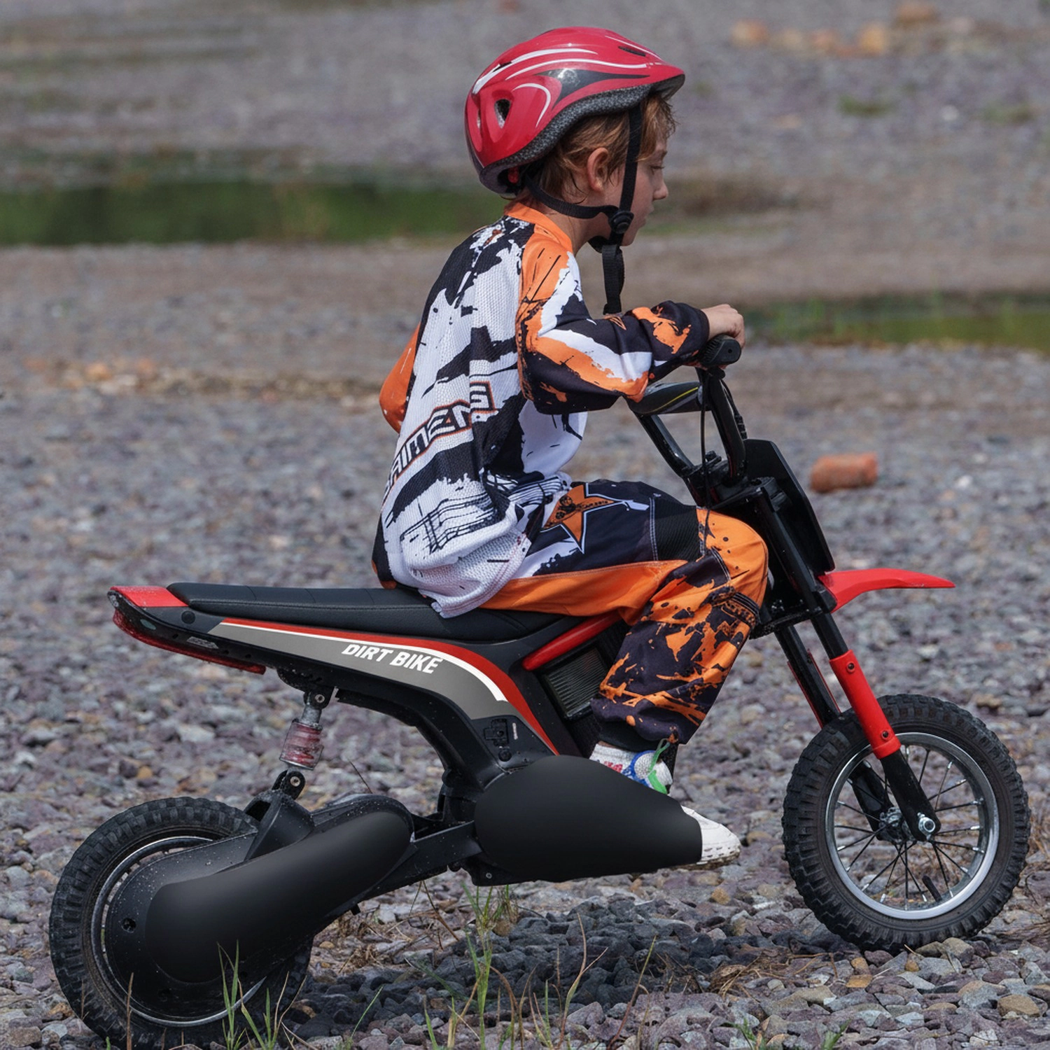 HONGGE Kids Electric Dirt Bike for Teens, 24V 350W Motor, Up to 15 MPH, Steel Frame, Red