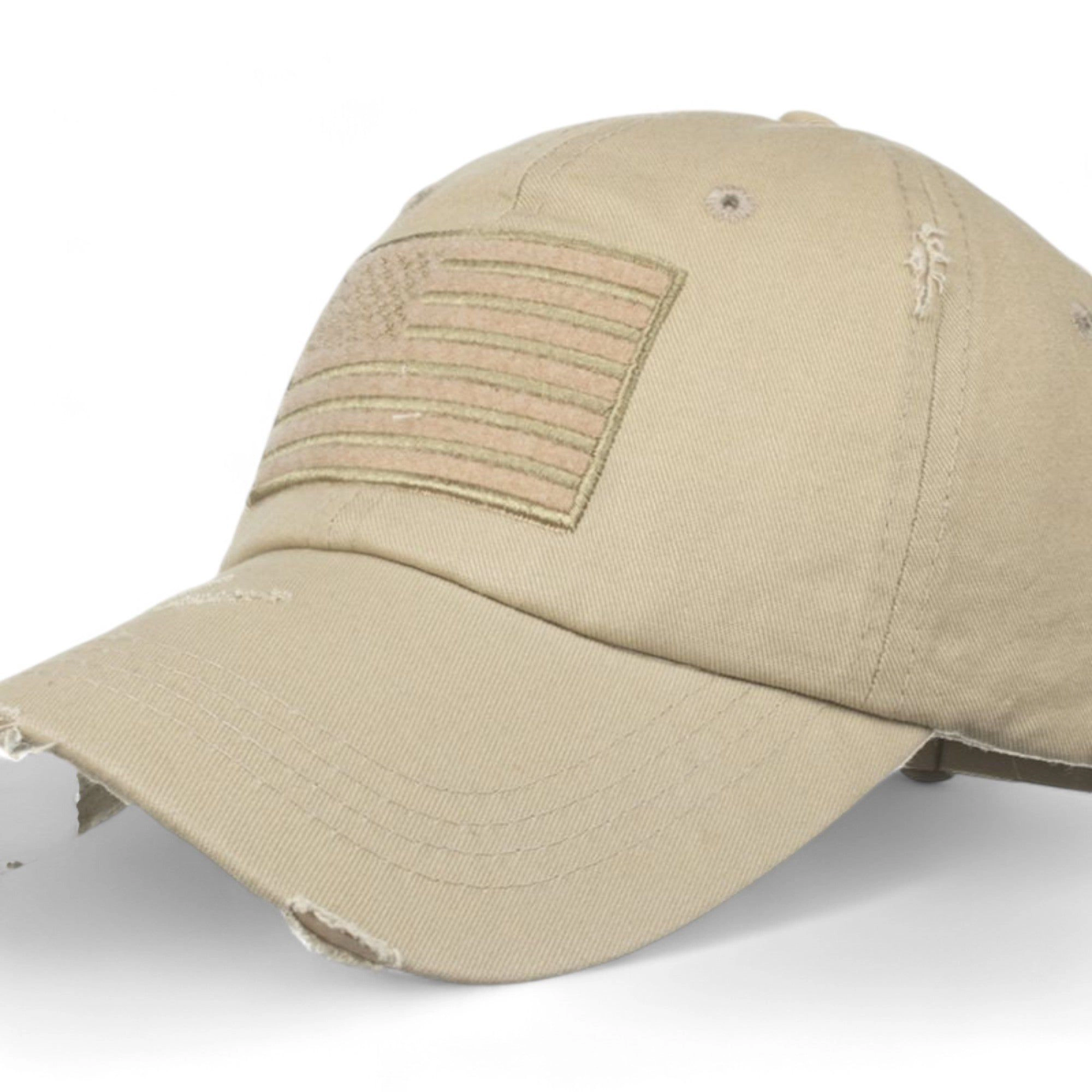 Anna-Kaci Women's Distressed Style Cotton Baseball Cap with Embroidered Flag Patch- One Fits Most