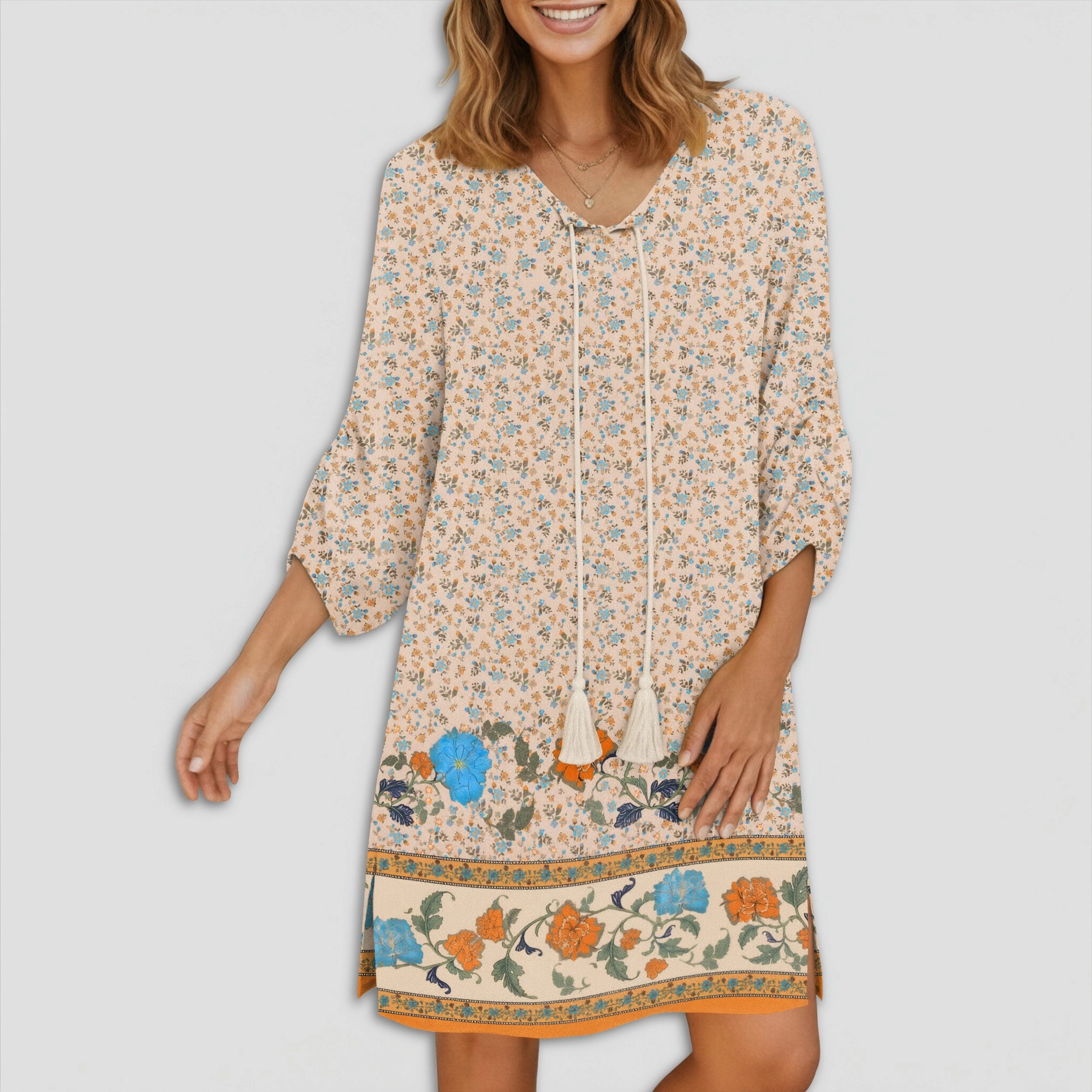 Zeagoo Women's V Neck Three Quarter Sleeve Shift Dress