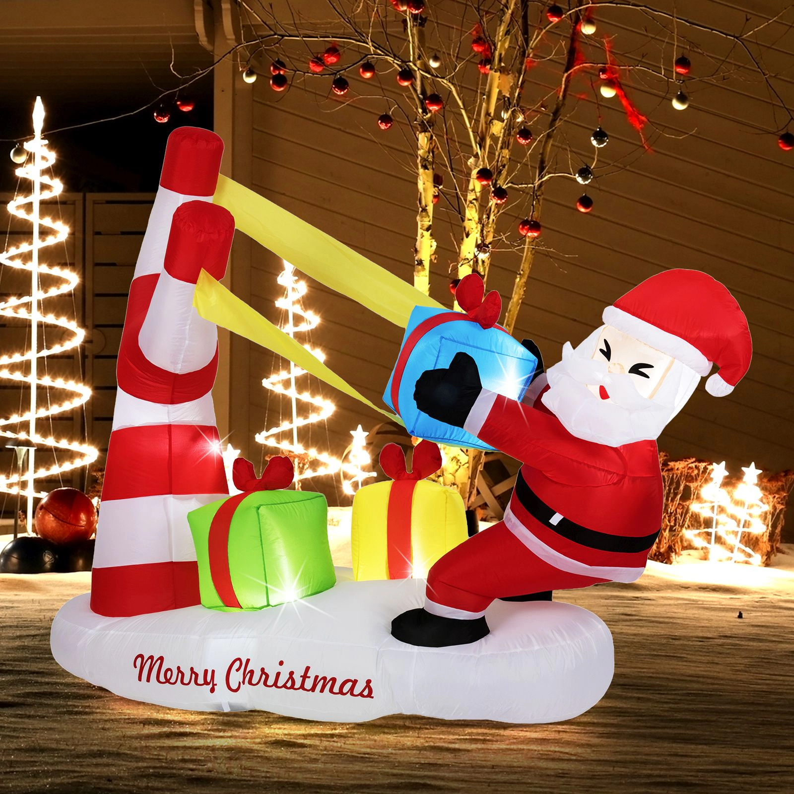 SlickBlue Unisex 7 Feet Christmas Inflatable Santa Slingshot Decor