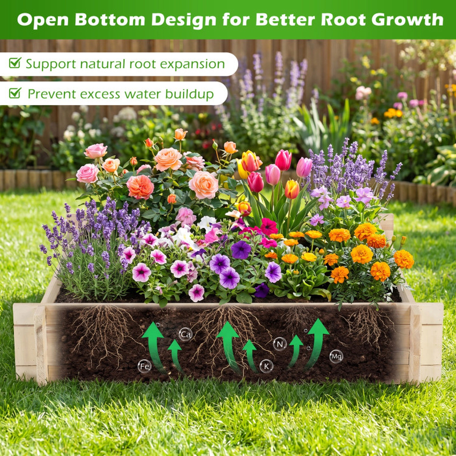 SUGIFT 39.5 x 39.5-in Square Wooden Raised Garden Bed Planter 6.5-in Deep Frame 7.5-lb Net Weight 1-Pc Natural Fir Wood