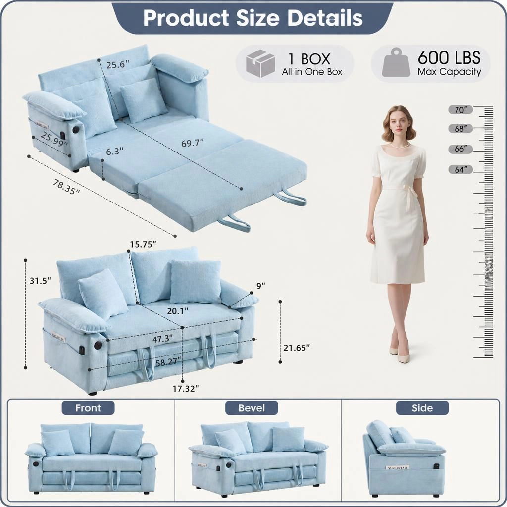 GOODSILO Convertible Chenille Upholstered Sofa Bed Functional Seating
