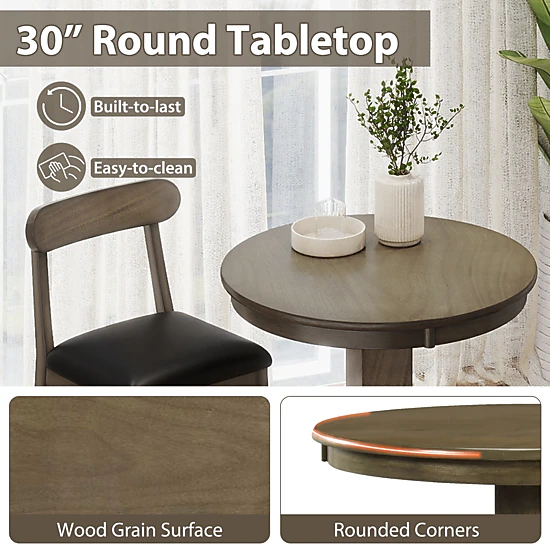 SUGIFT Rubber Wood Pub Round Dining Table with Pedestal Base 180-lb Capacity Espresso/Gray
