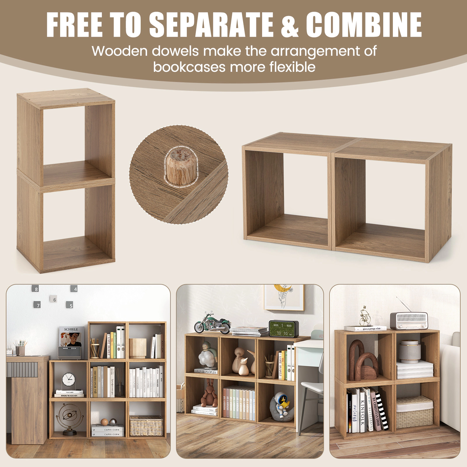 SUGIFT 2-Cube 66-lb Capacity 15-in Stackable Vinyl Record Storage Bookshelf with Wooden Dowels