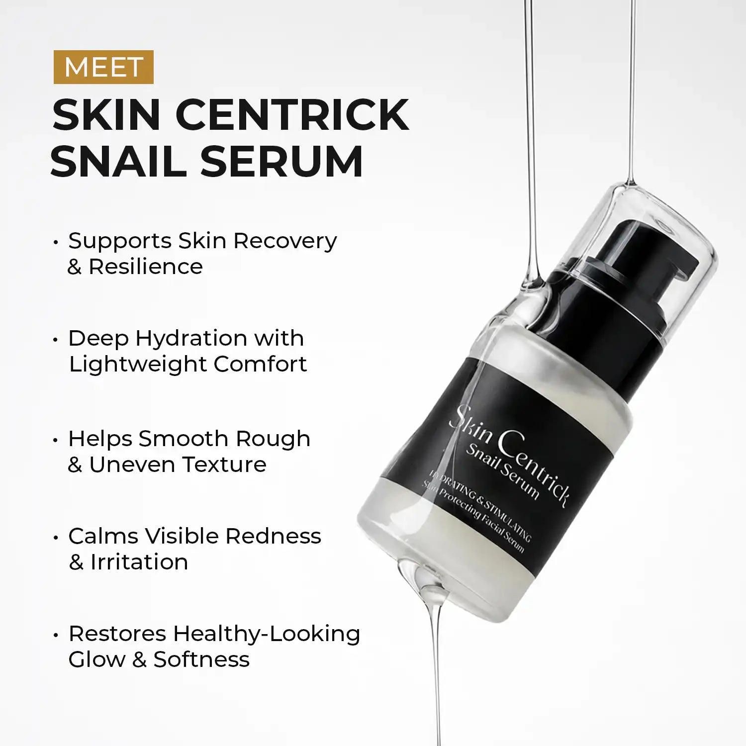 Skin Centrick Snail Repair Face Serum, Hydrating with Snail Filtrate, Niacinamide and Hyaluronic Acid, 30 mL