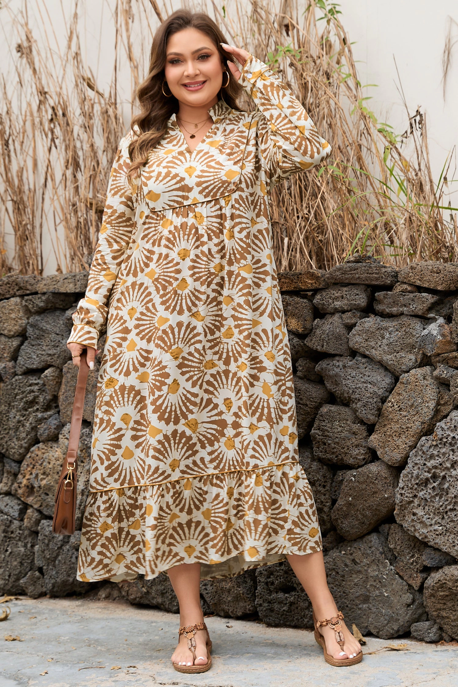 Threaded Pear Women's Lorelai Print Loose Long PLUS Dress