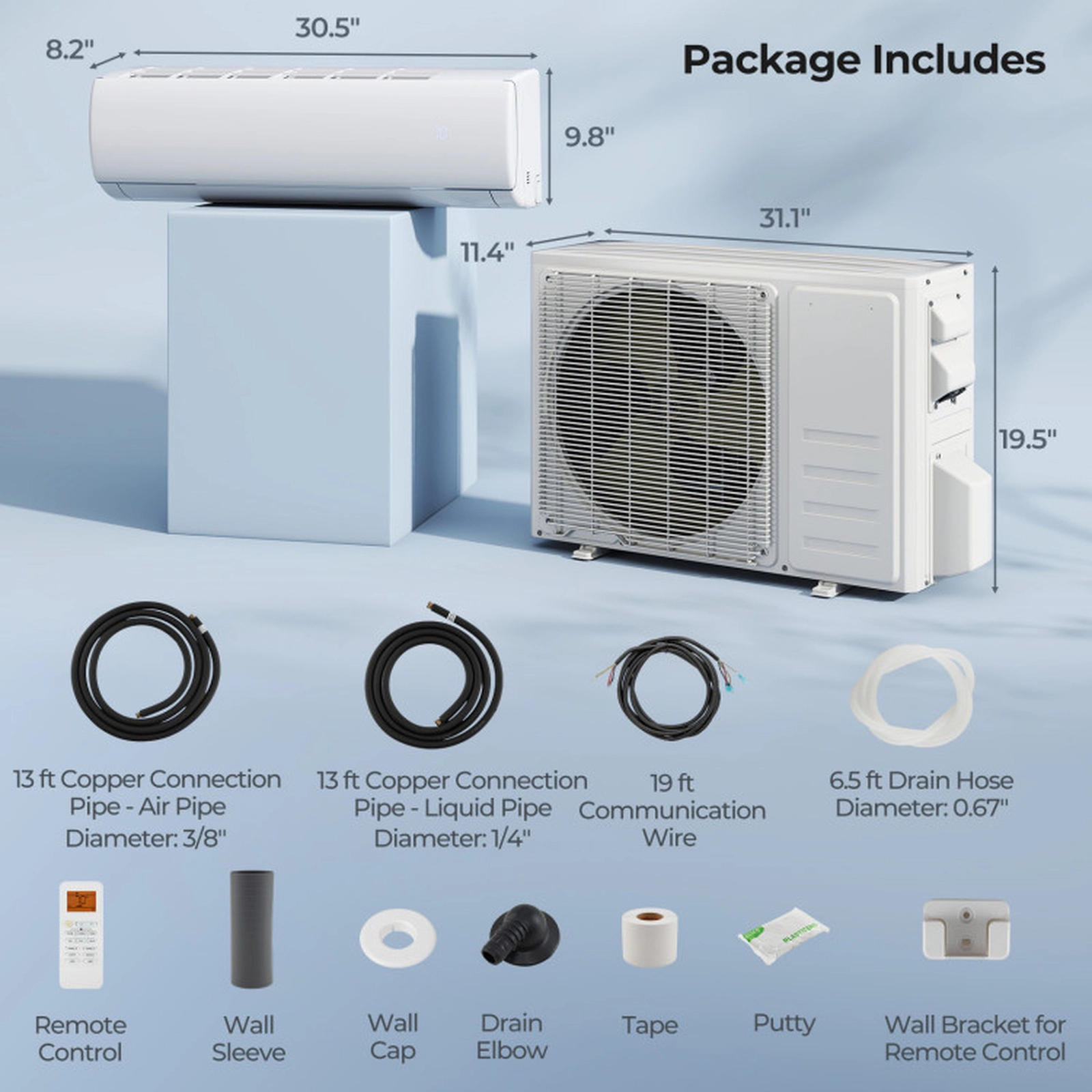 SUGIFT 11500-BTU 17-SEER2 115V 750-sq ft WiFi Ductless Mini Split Air Conditioner with Heat Pump and Remote