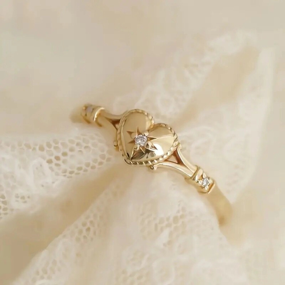Delicate Gold Color Heart Ring Fashion Love Jewelry with Cubic Zirconia