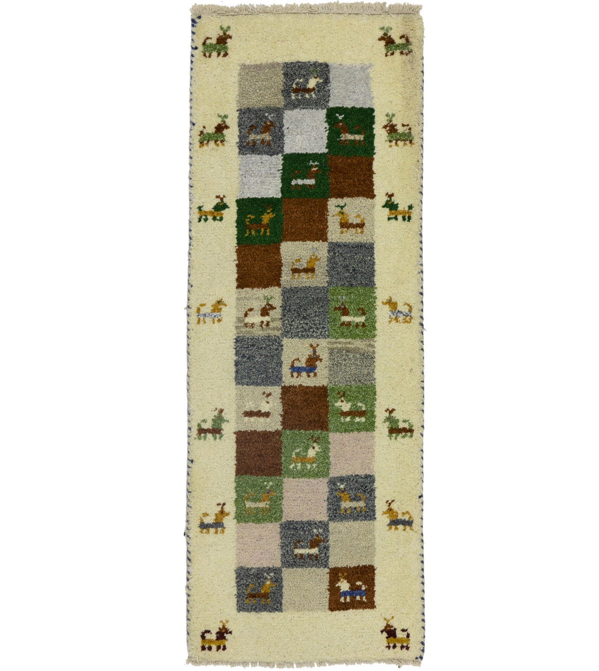 Magic Rugs 1'4 x 3'9 Handmade Indo-Gabbeh Checkered Oriental Wool Rug