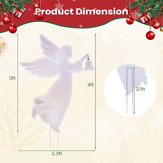 SUGIFT Set of 2 3-ft PVC Christmas Angel Yard Decorations with Metal ...