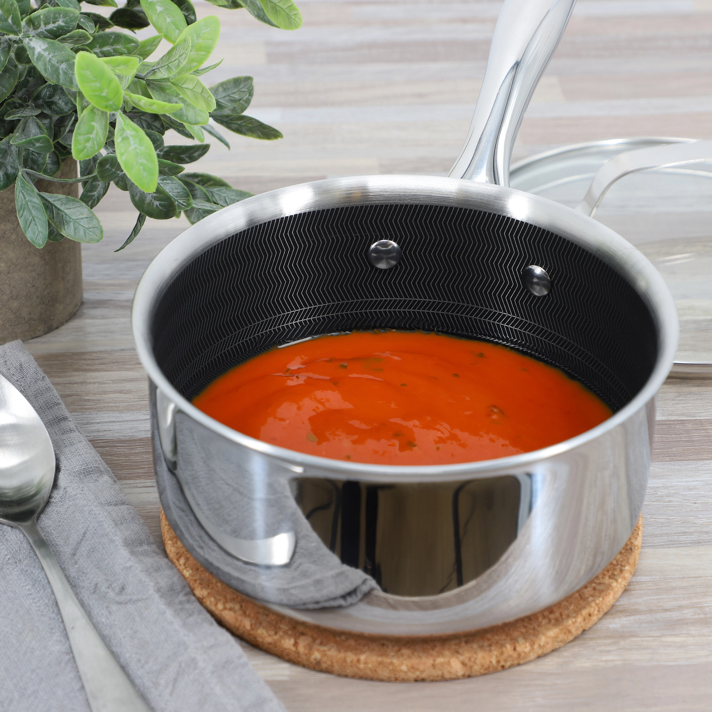 Oster Modessa 2.5 Quart Nonstick Triply Stainless Steel Saucepan and Lid with Honeycomb Design in Silver
