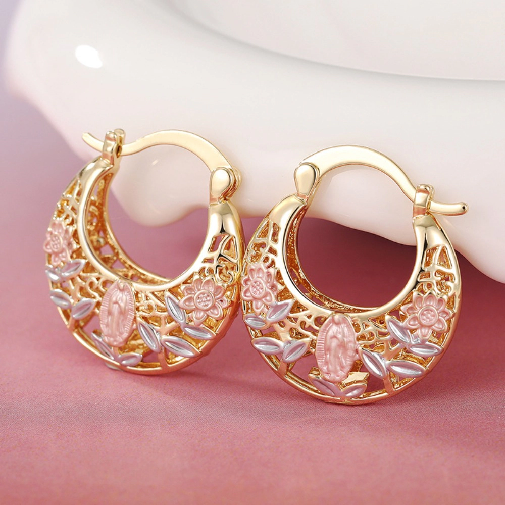 Wardrobe Whimsy Religious Flower Hollow Huggie Hoop Earrings for Women