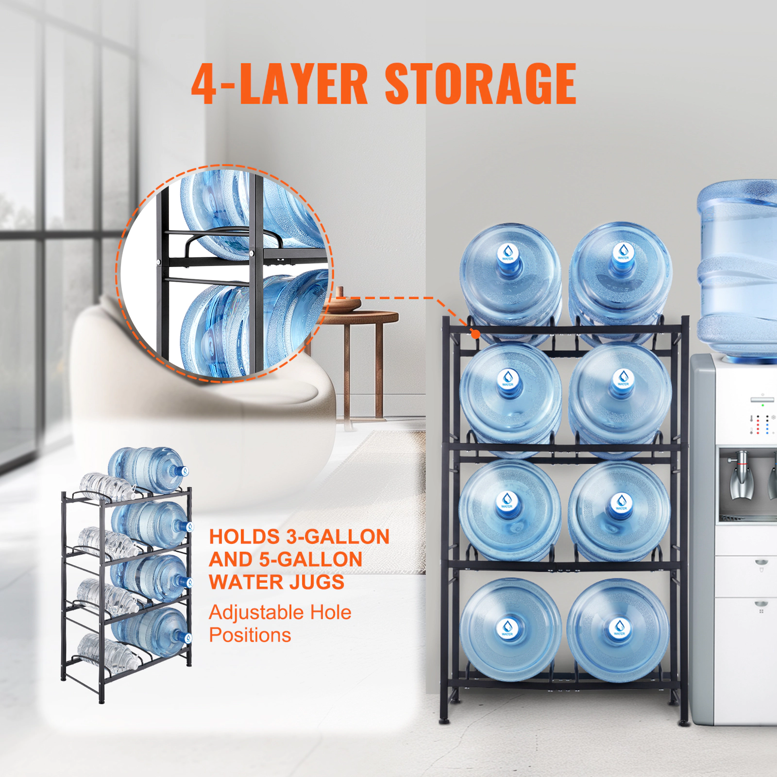 HONGGE Water Jug Holder 5 Gallon Water Bottle Holder Double Row Water Bottle Rack for Heavy Duty Water Jug Rack for