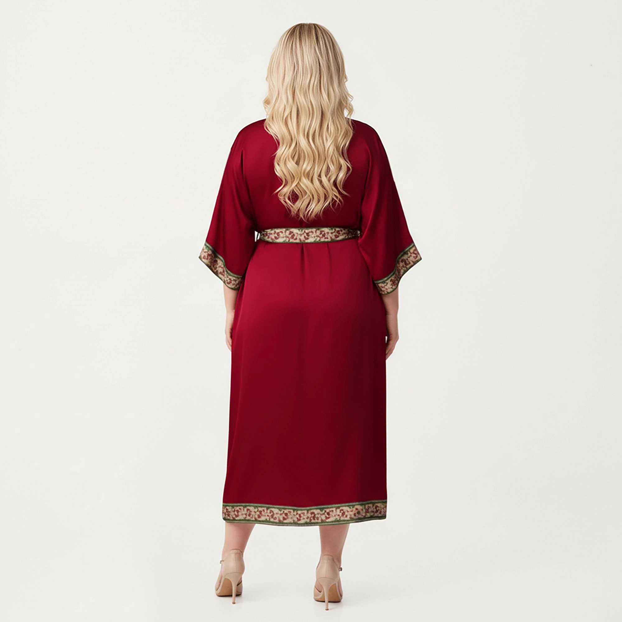 Anna-Kaci Women's Plus Size Long Robe with Decorative Trim Detailing and Soft Flowing Fabric