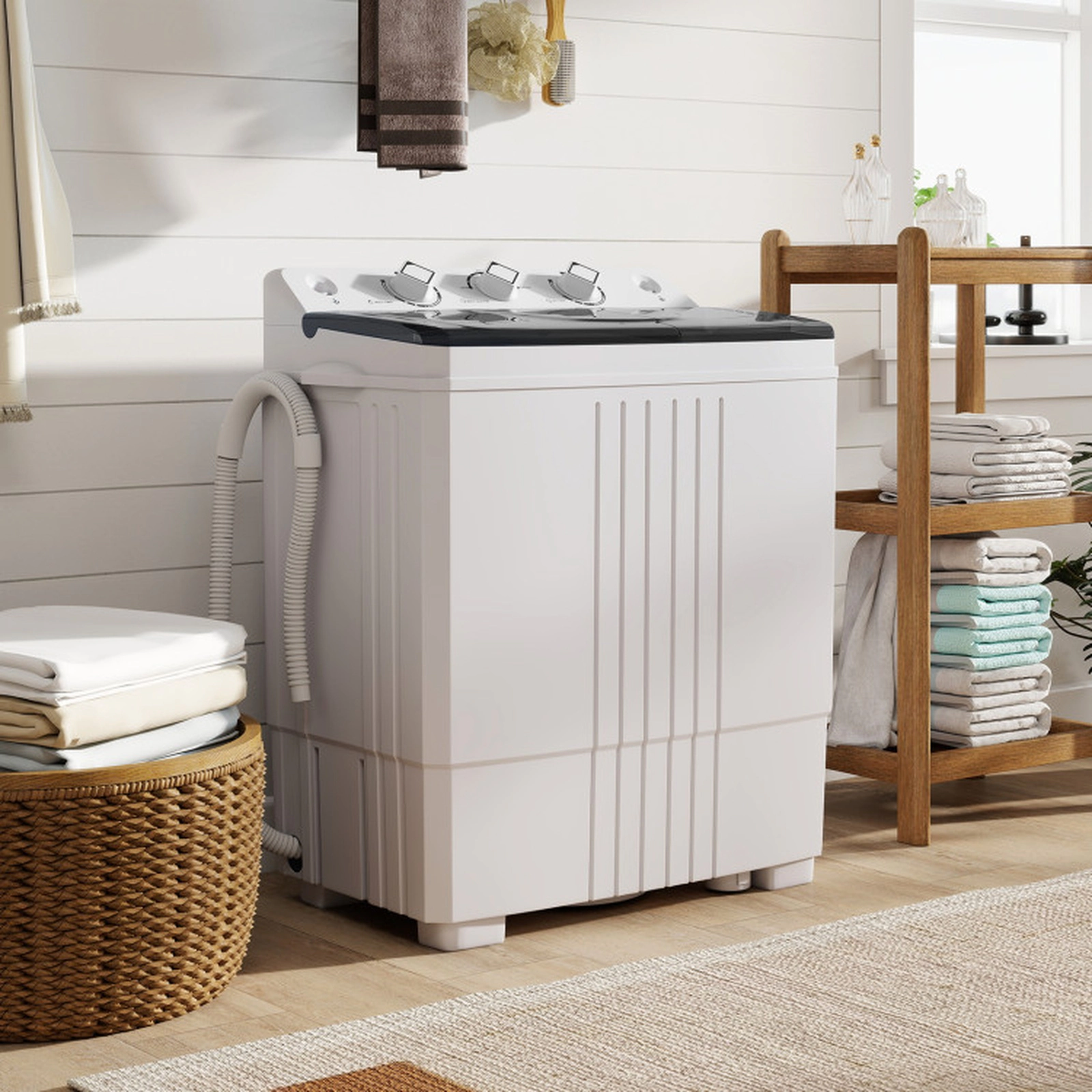 SUGIFT Black 12-lb Wash 8-lb Spin Twin Tub Portable Washing Machine with Drain Pump and Stable Feet