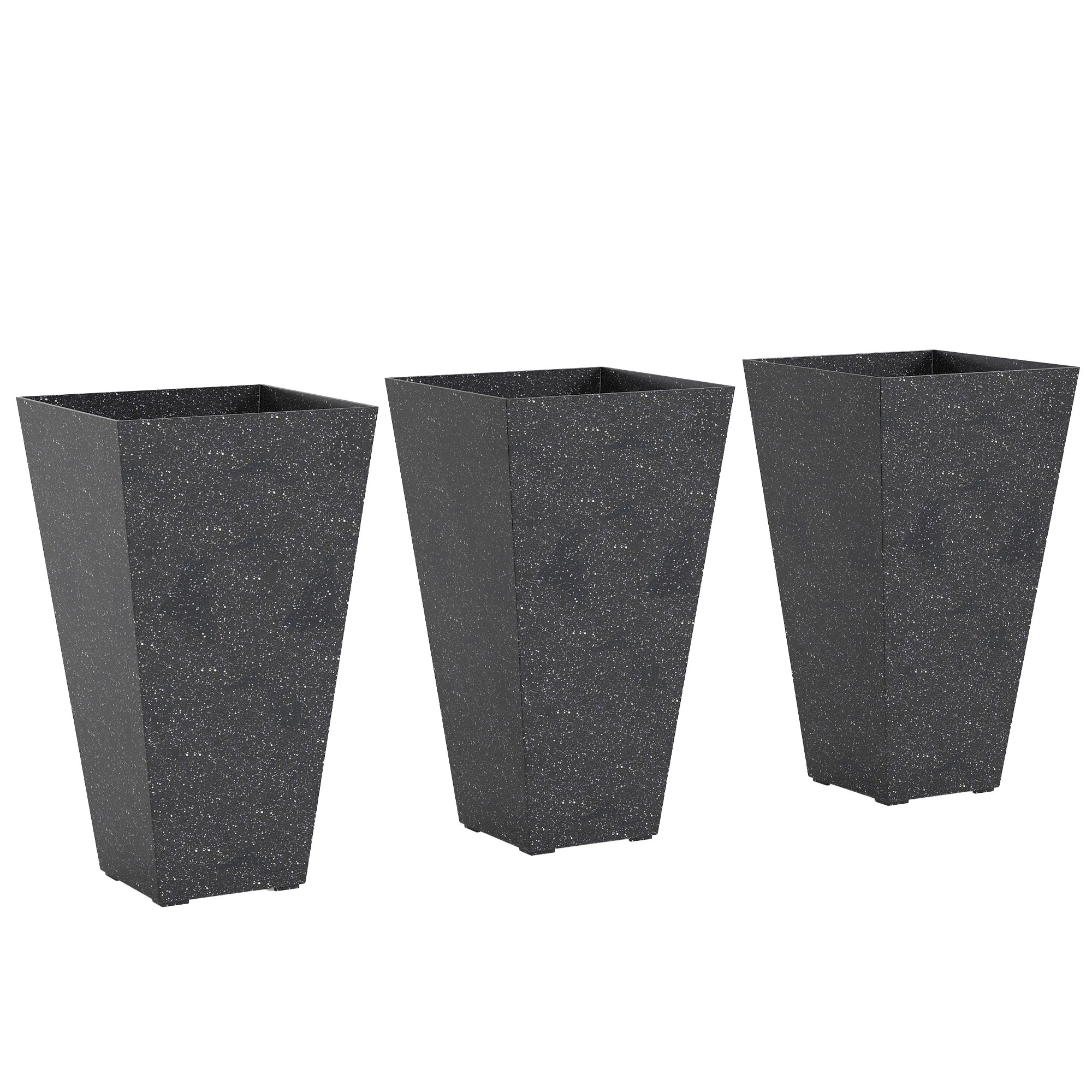 HONGGE 28" Tall Planters Set of 3 Plastic Flower Pots with Marble Finish and Drainage Holes Stackable Taper