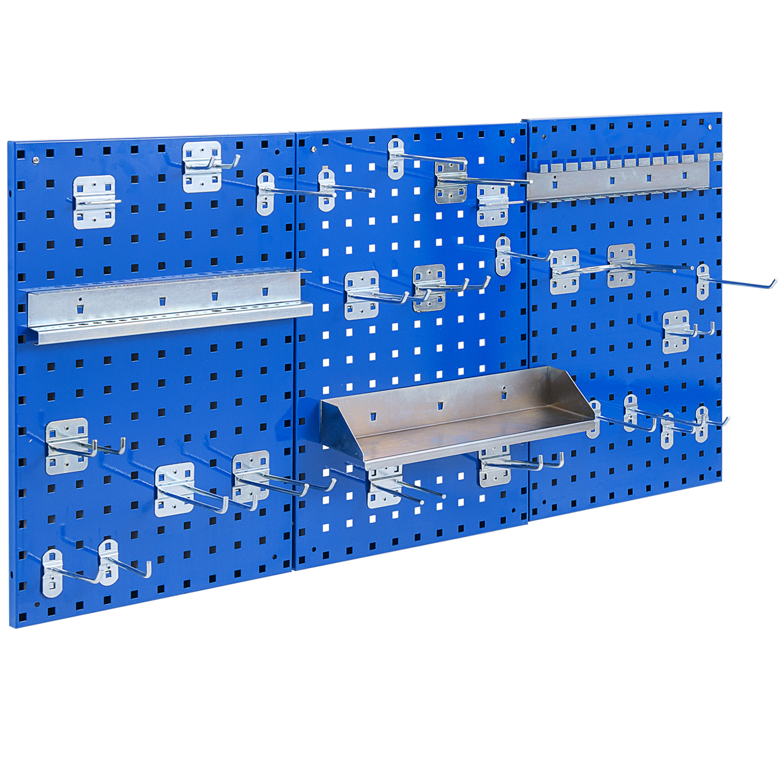 SUGIFT 48-in 3-Panel Metal Pegboard Kit Wall Mounted Tool Organizer with 28 Hooks Shelf and Holders