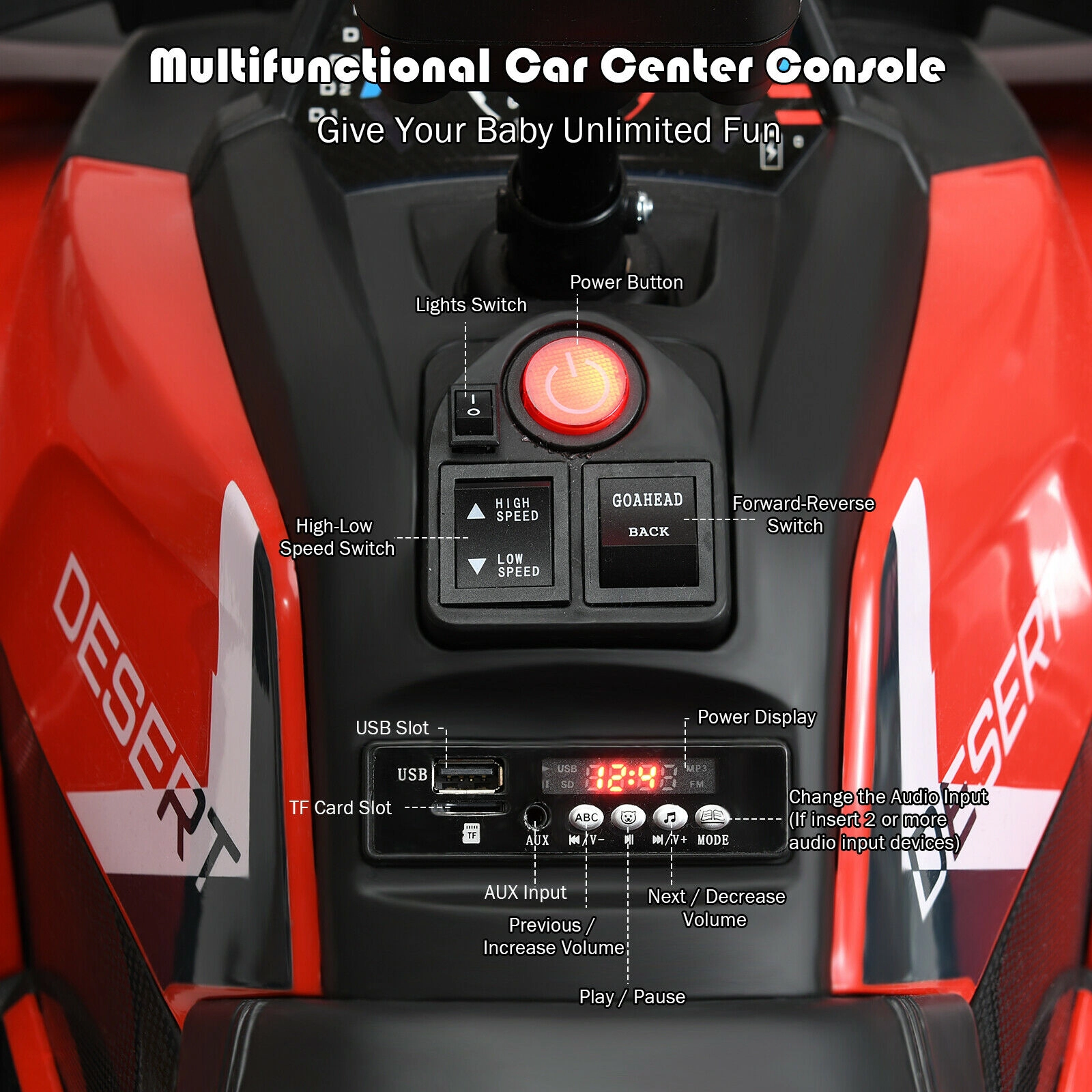SUGIFT Kids Red 12V Ride On 4-Wheeler ATV Quad with MP3 and LED Lights 44.5-in W 30-in H 110-lb Rider Capacity