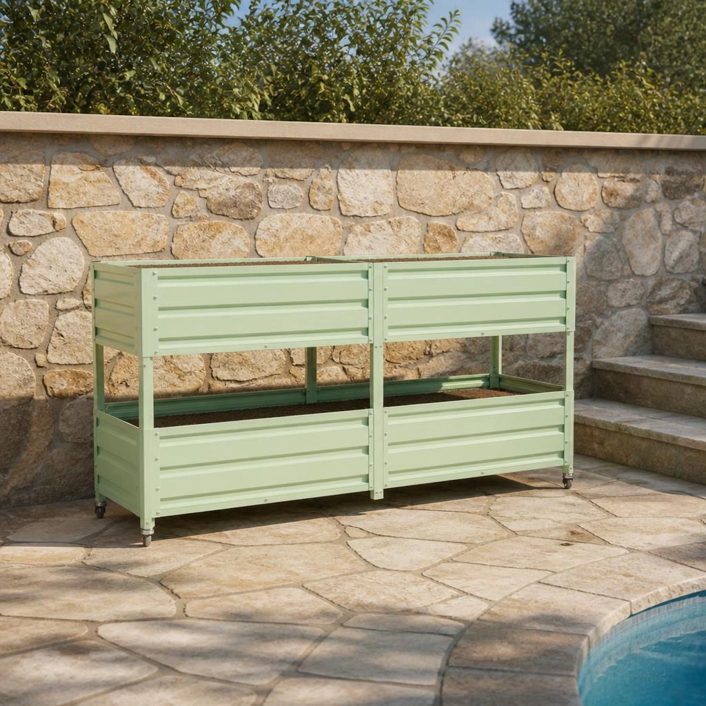 WOW PIONEER Large Elevated Rectangular Metal Raised Garden Planter For Growing Vegetables Herbs And Flowers