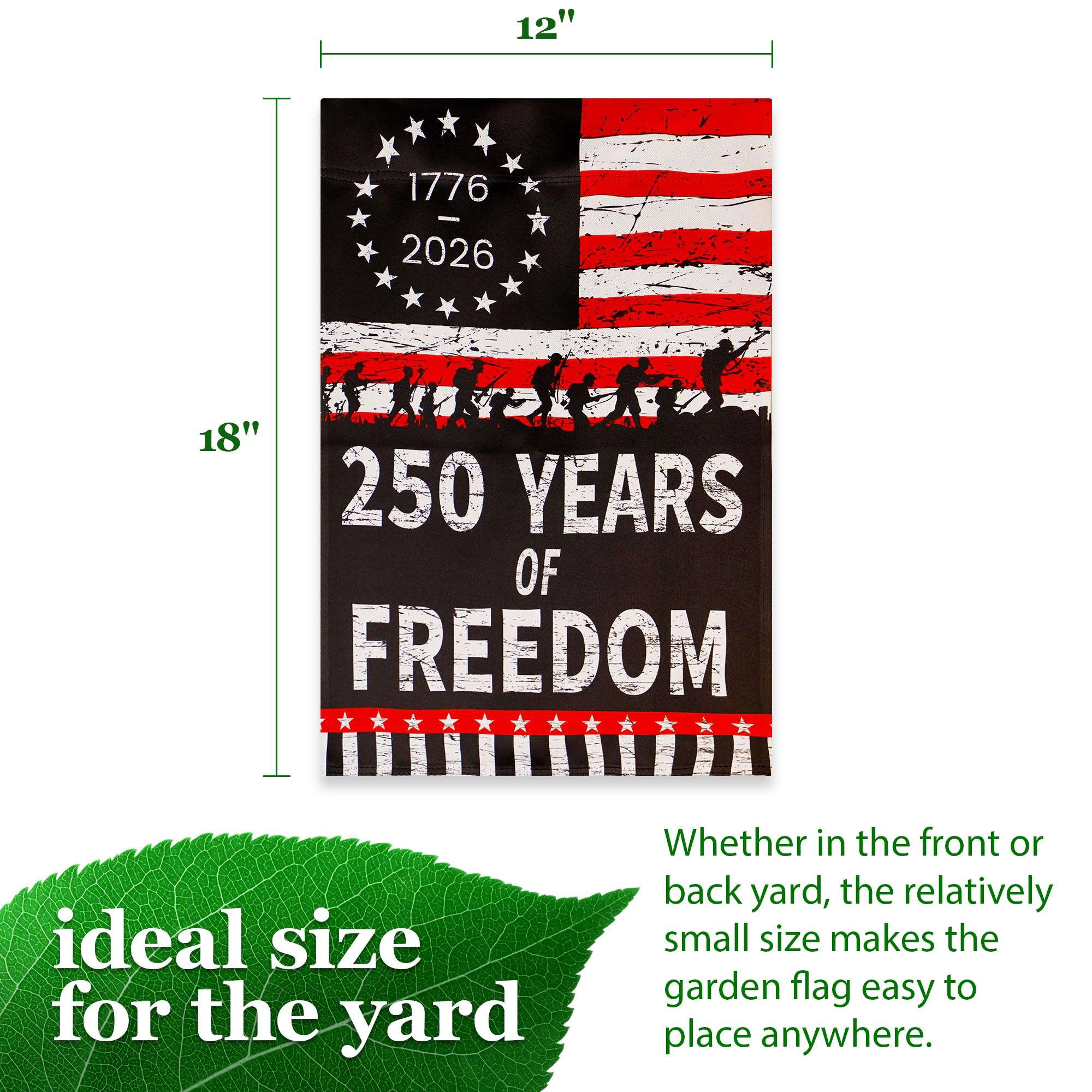 G128 USA 250th Anniversary Freedom Soldiers Garden Flag 12x18 in Double-Sided Printed