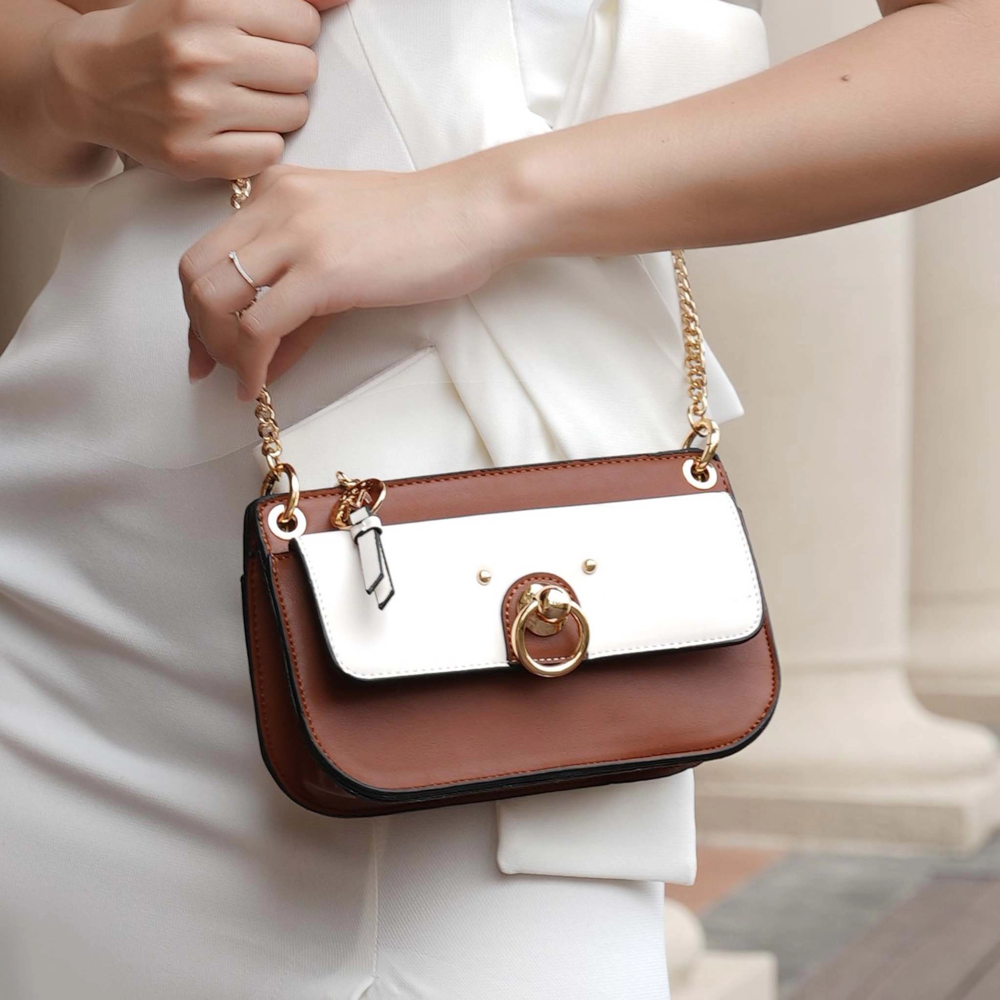 Mia K Collection Jill Color Block Vegan Leather Crossbody Bag