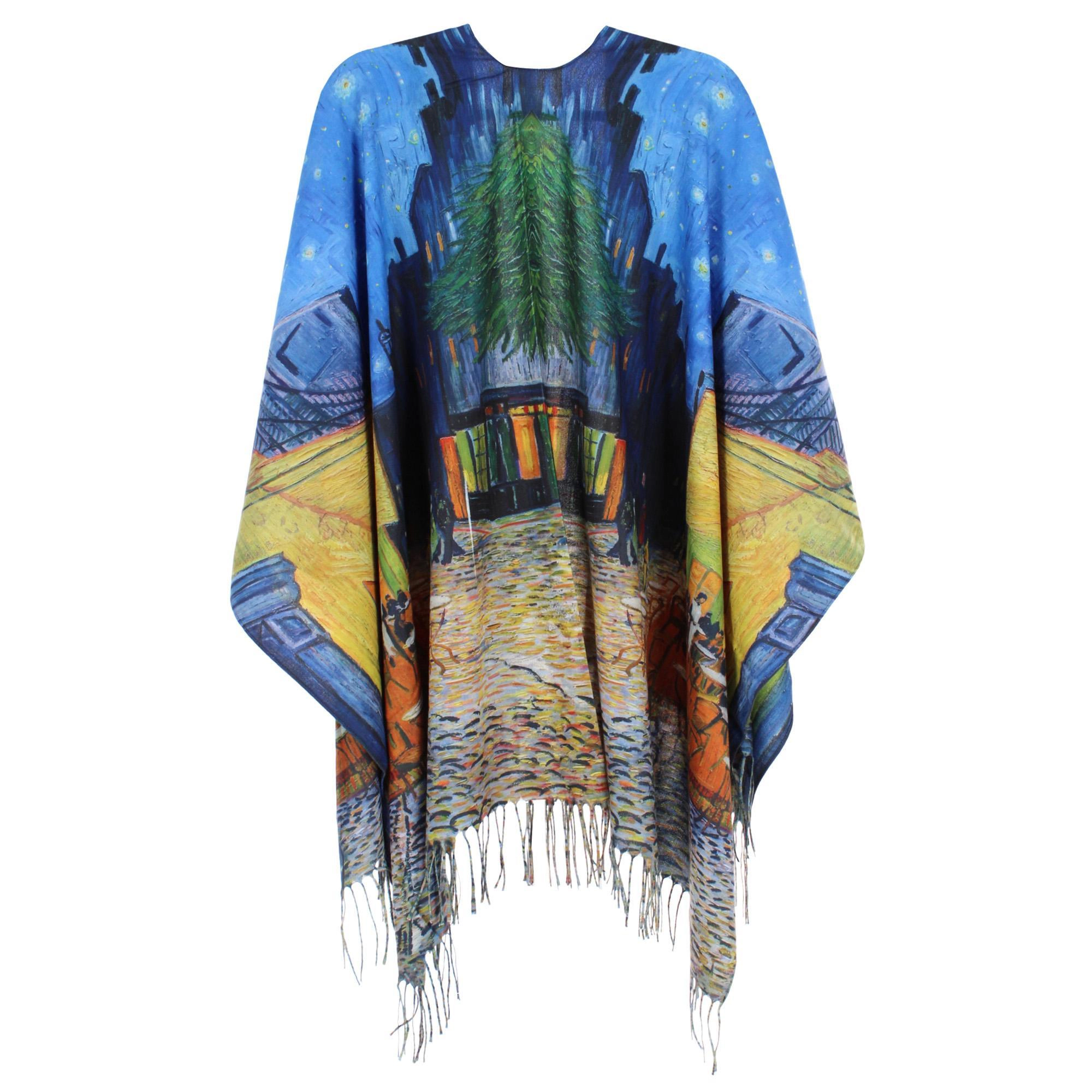 The Magic Scarf Company Women's Van Gogh Cafe Terrace Print Ruana Shawl Cape