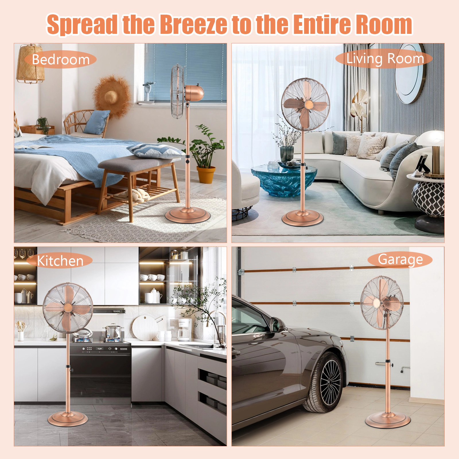 LJG 16 Inch Pedestal Standing Fan Oscillating Pedestal Fan with 3 Speeds and Adjustable Height