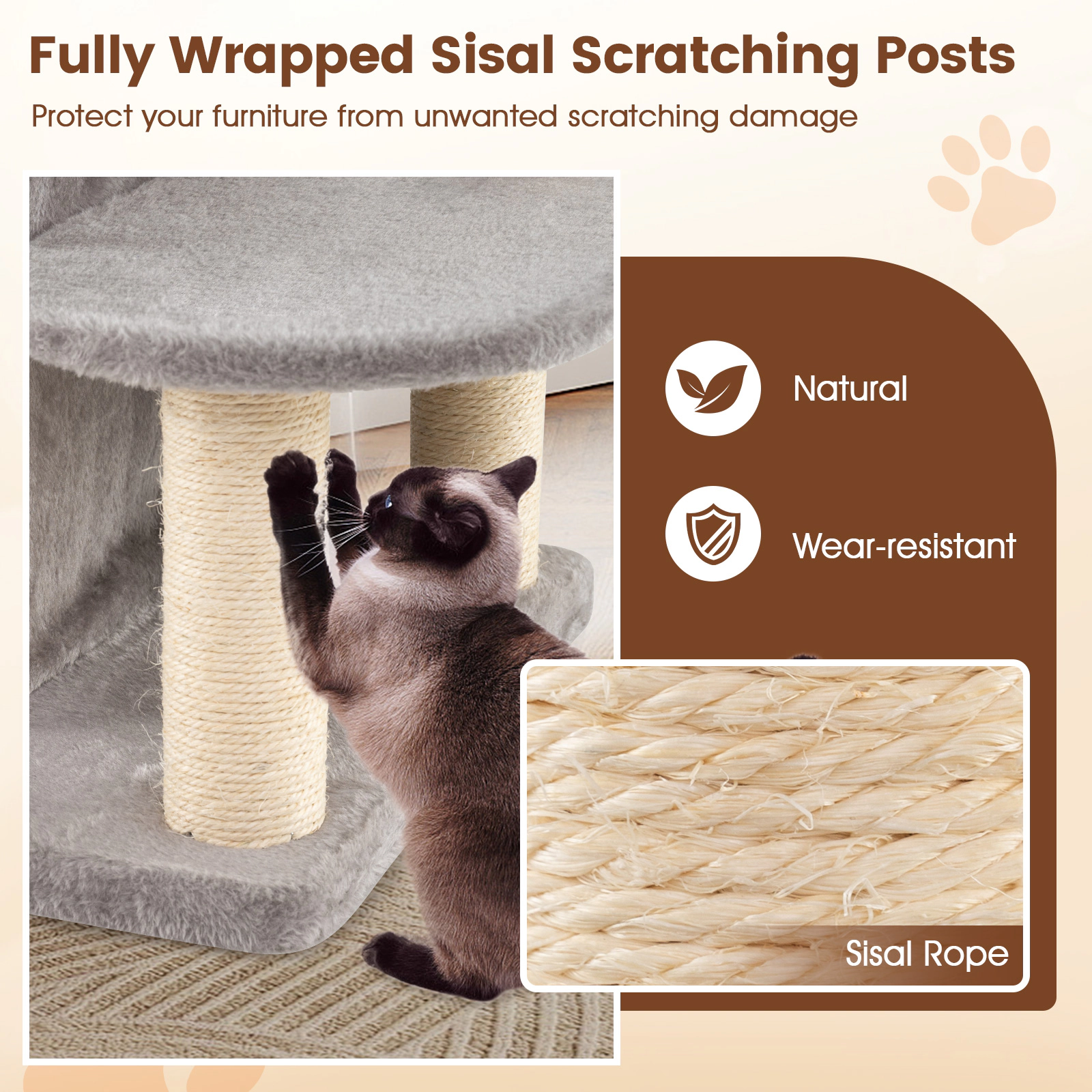 Glintex 48.5-Inch Cat Tree with 2-Story Condo 3 Entrances and Raised-Edge Perch, Gray