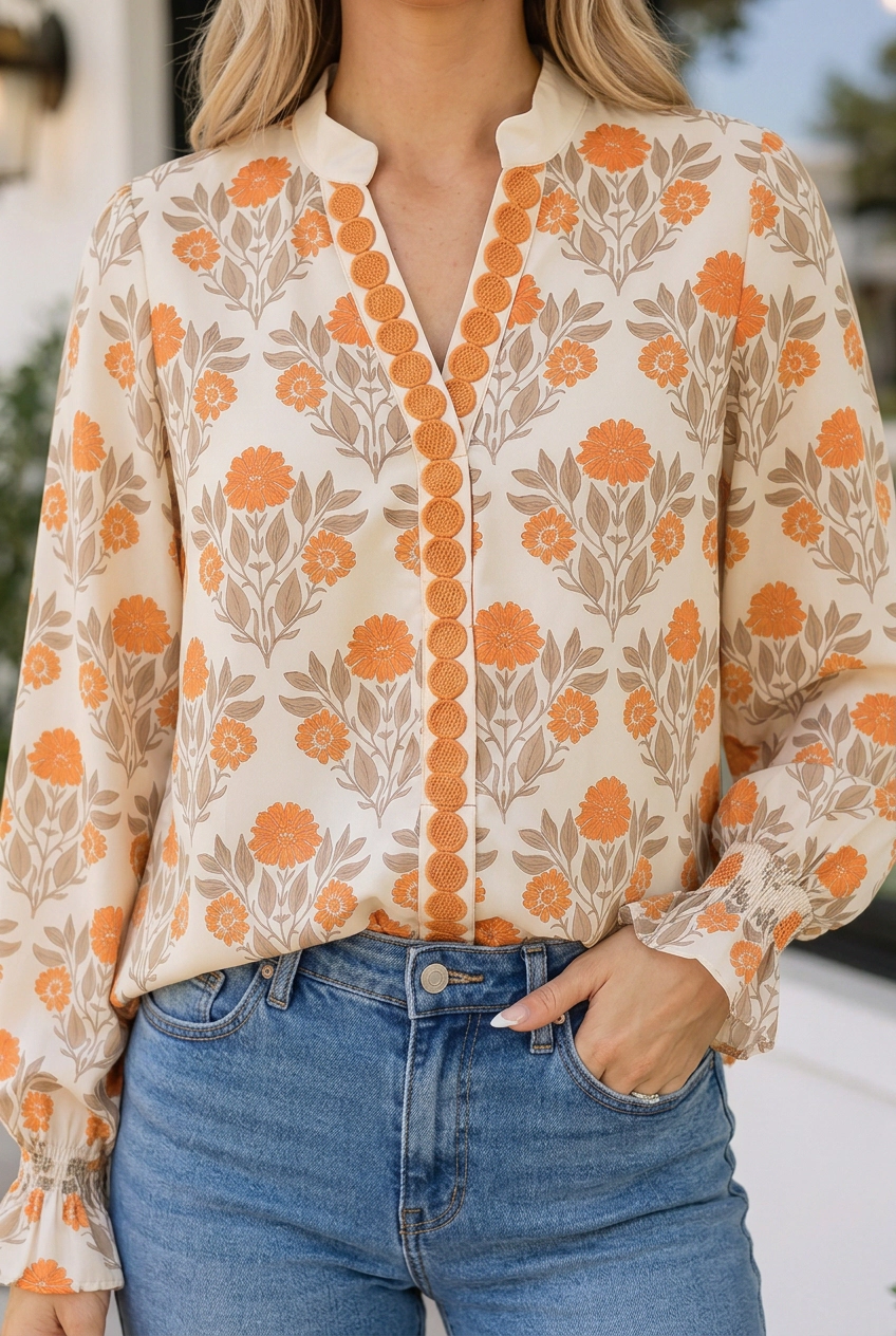 Threaded Pear Piper Long Sleeve Blouse Top