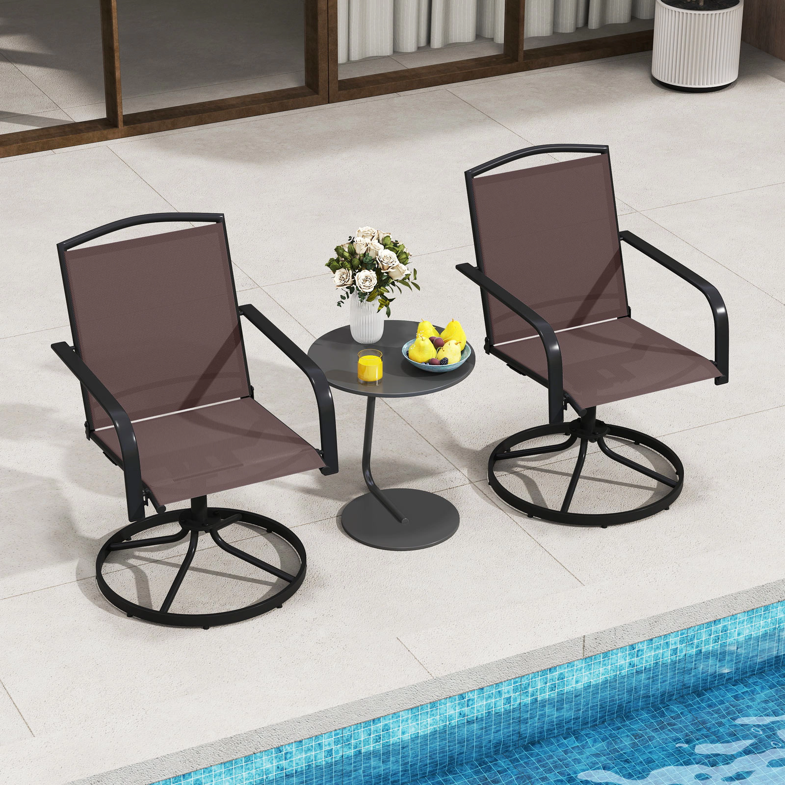 SUGIFT Outdoor Swivel Chairs Set of 2 Coffee with High Back and Breathable Seat