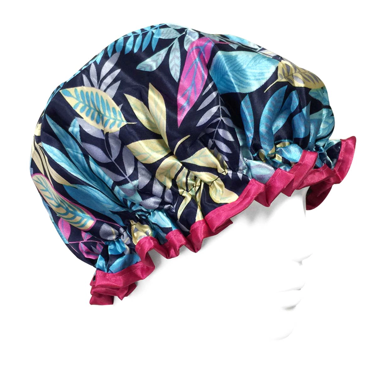 Wrapables Women's Trendy Satin Shower Cap, Twilight Leaves