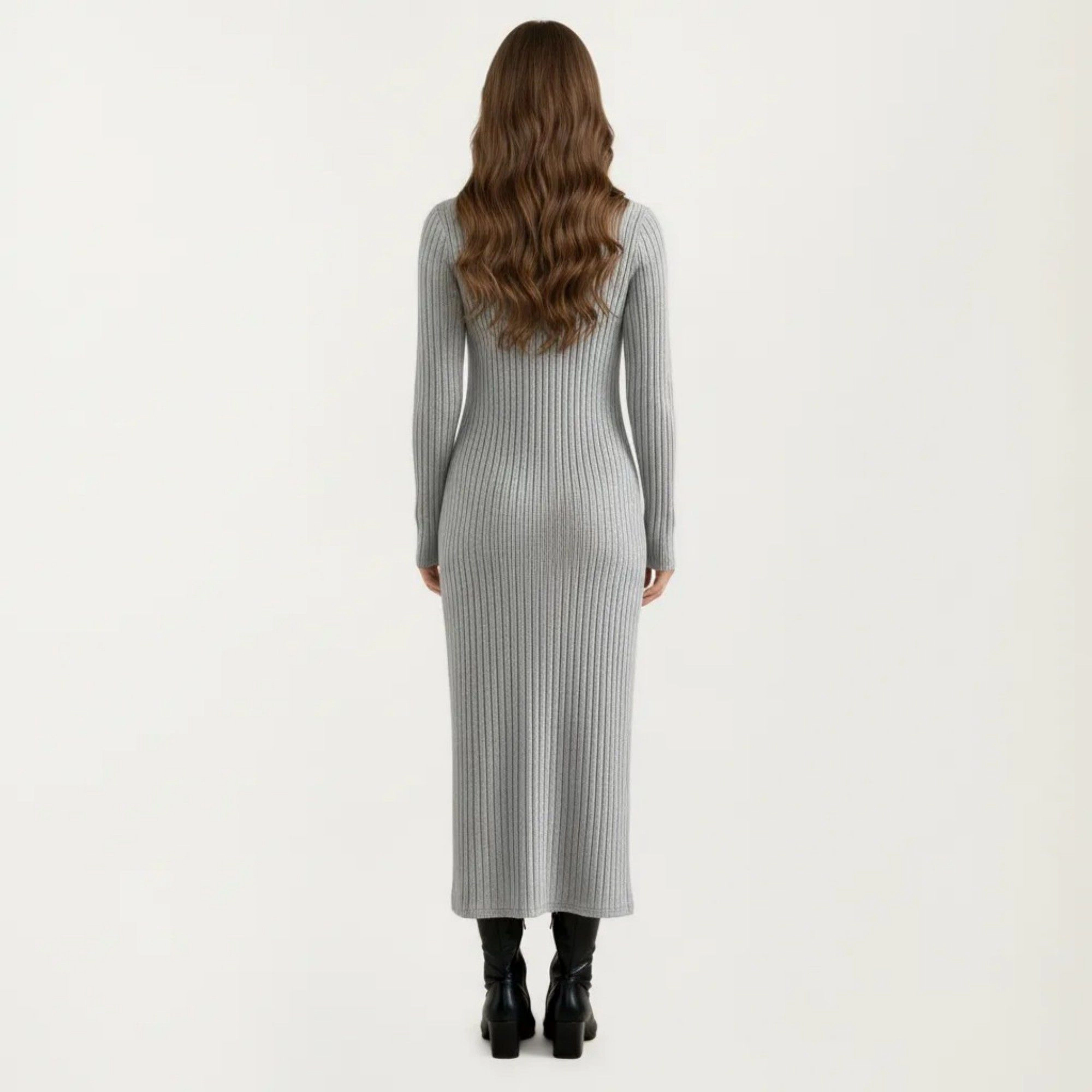 Anna-Kaci Women's Long Sleeve Ribbed Knit Crew Neck Body Skimming Maxi Dress