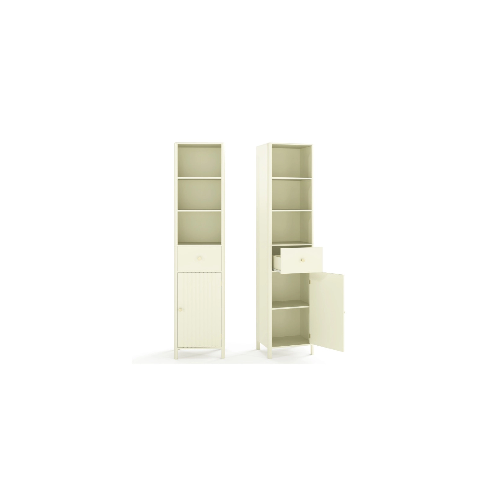 Glintex 67-Inch Narrow Bathroom Cabinet with Fluted Door and Pull-Out Drawer, Beige